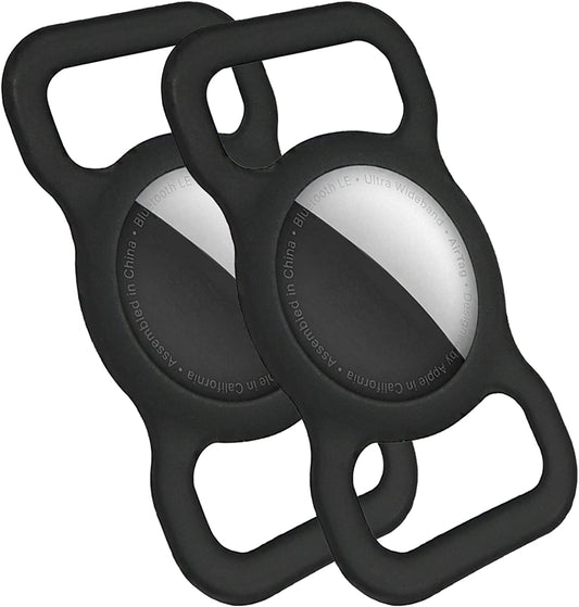 Dog Collar Holder Perfect for Apple Airtag 2 Pack - Protective Case and Airtag Holder for Pets, Backpacks - Air Tag Case (Black & Black)  Basman   