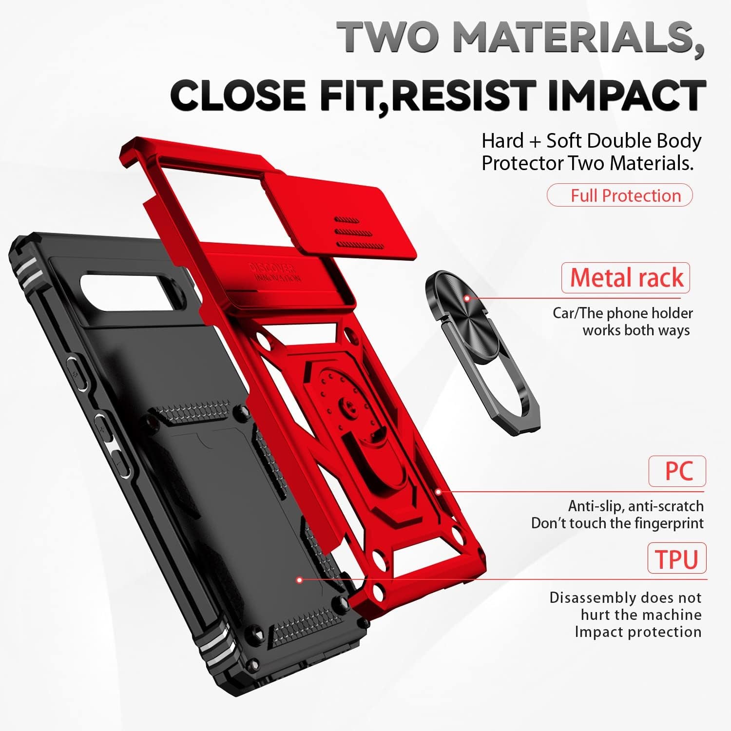 Sunstory for Google Pixel 7A Case with Tempered Glass Screen Protector & Slide Camera Cover & Kickstand, [Not for Pixel 7/7 Pro Phone], Google 7A Case [Military Grade] Case for Pixel 7A (Red)  SunStory   