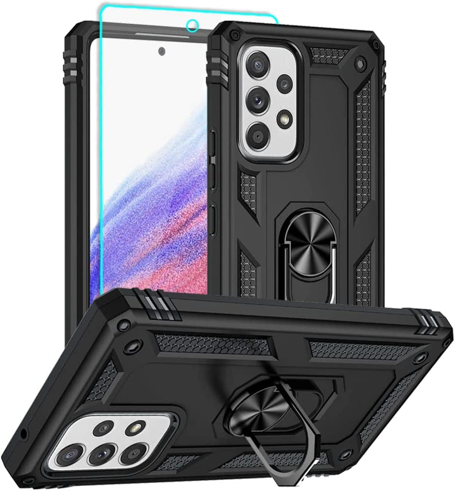 For Samsung A53 5G Case, Galaxy A53 5G Case with HD Screen Protector, [Military Grade 16Ft. Drop Tested] Ring Shockproof Protective Phone Case for Samsung Galaxy A53 5G,Blue  Yanmen Samsung Galaxy A53 5G Case Black  