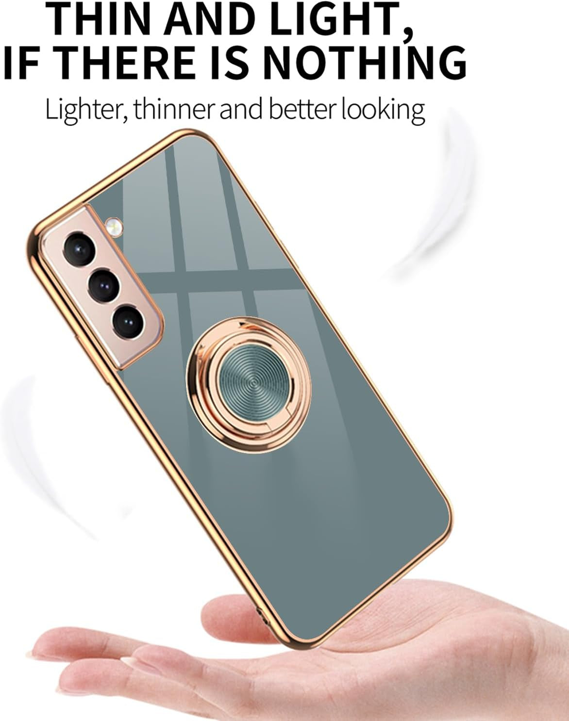 ZOEVEES for Samsung Galaxy S21 plus 5G Case, with 2 Screen Protector, Built-In 360° Ring Holder Magnetic Stand, Luxury Electroplated Plating Edge Shockproof Protective Phone Cover, Gray  ZOEVEES   