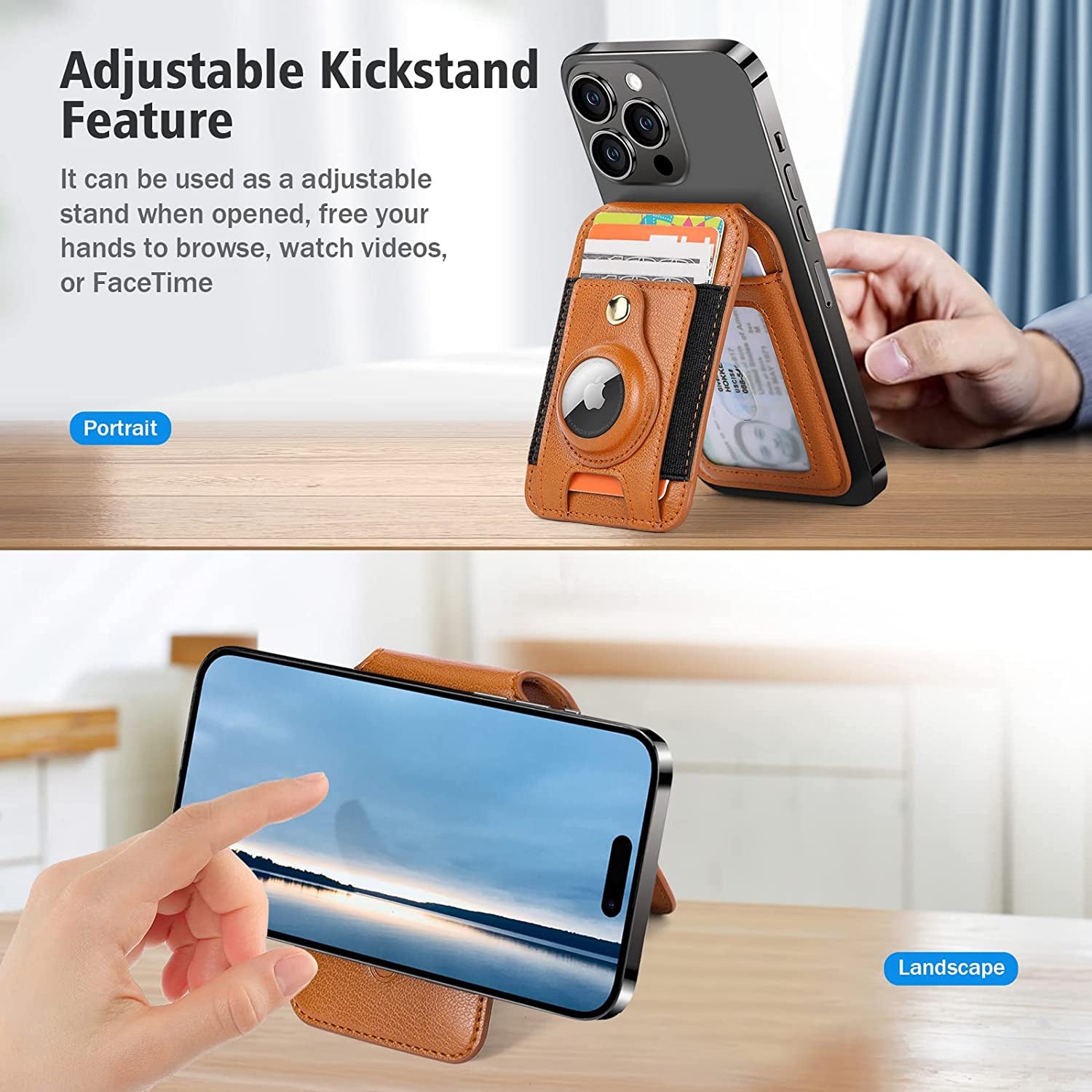 Nuoku Leather Magsafe Wallet with Airtag Holder, Magnetic Phone Wallet with Adjustable Stand for Iphone 14/13/12 Series, NOT Compatible with 13 Mini/12 Mini, Fit 8 Cards, Brown  nuoku   