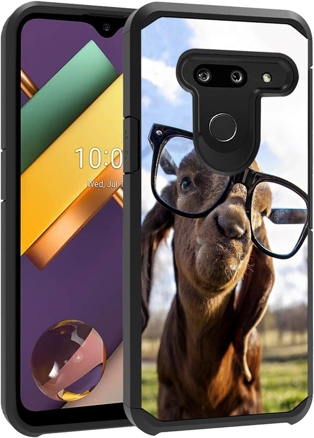FQTBCEARI Case for LG G8 Thinq/Lg G8S Thinq/Lg G8, 2 in 1 Hybrid Hard PC & Soft Silicone Heavy Duty Dual Layer Shockproof Full-Body Protection Case - Black Dog Labrador  chatham Goat With Glasses  