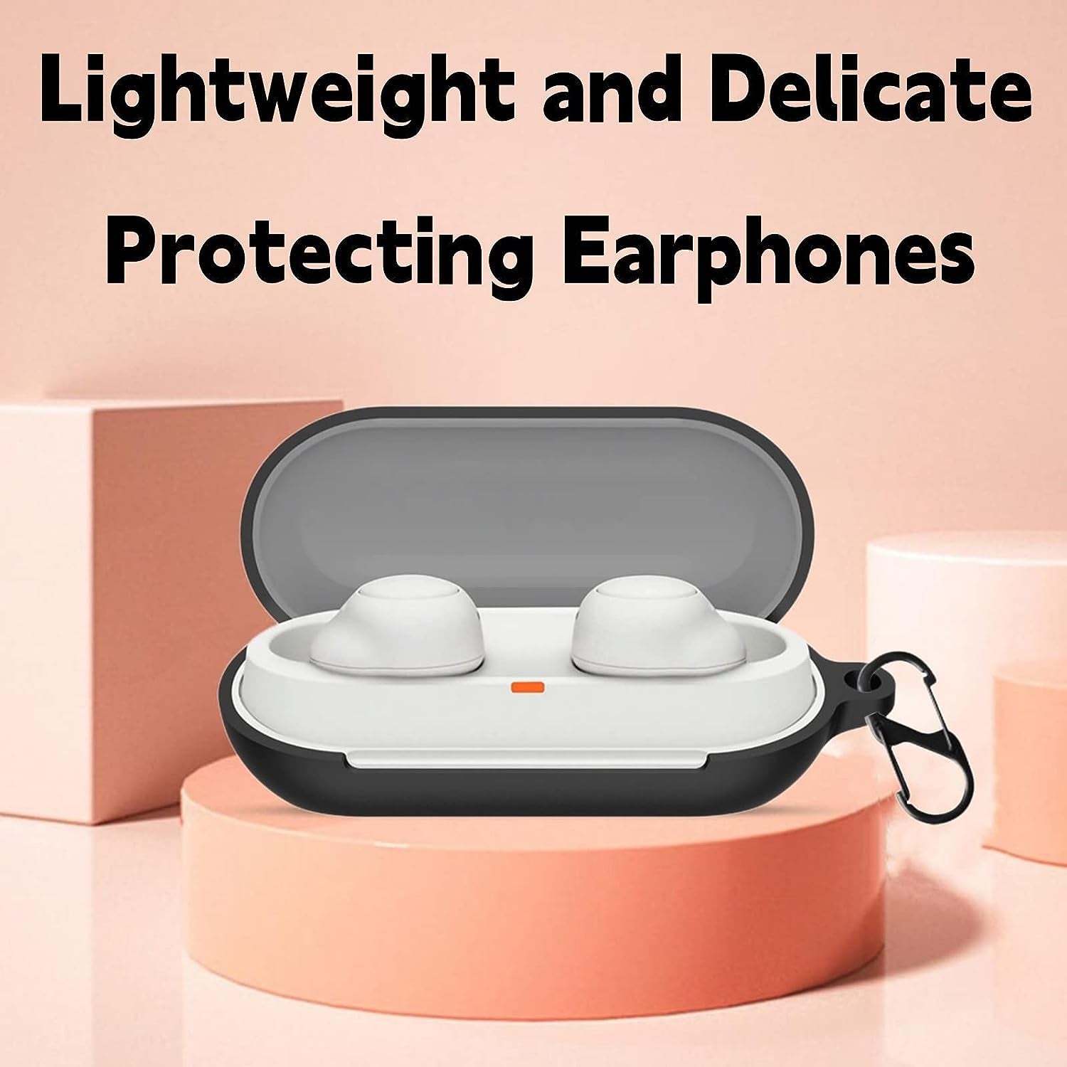 2PCS Silicone Case Cover for Sony WF-C700N Silicone Case, Sony C700 Case, Sony WF C700N Case Cover with Keychain (Black+Red)  XLDK   