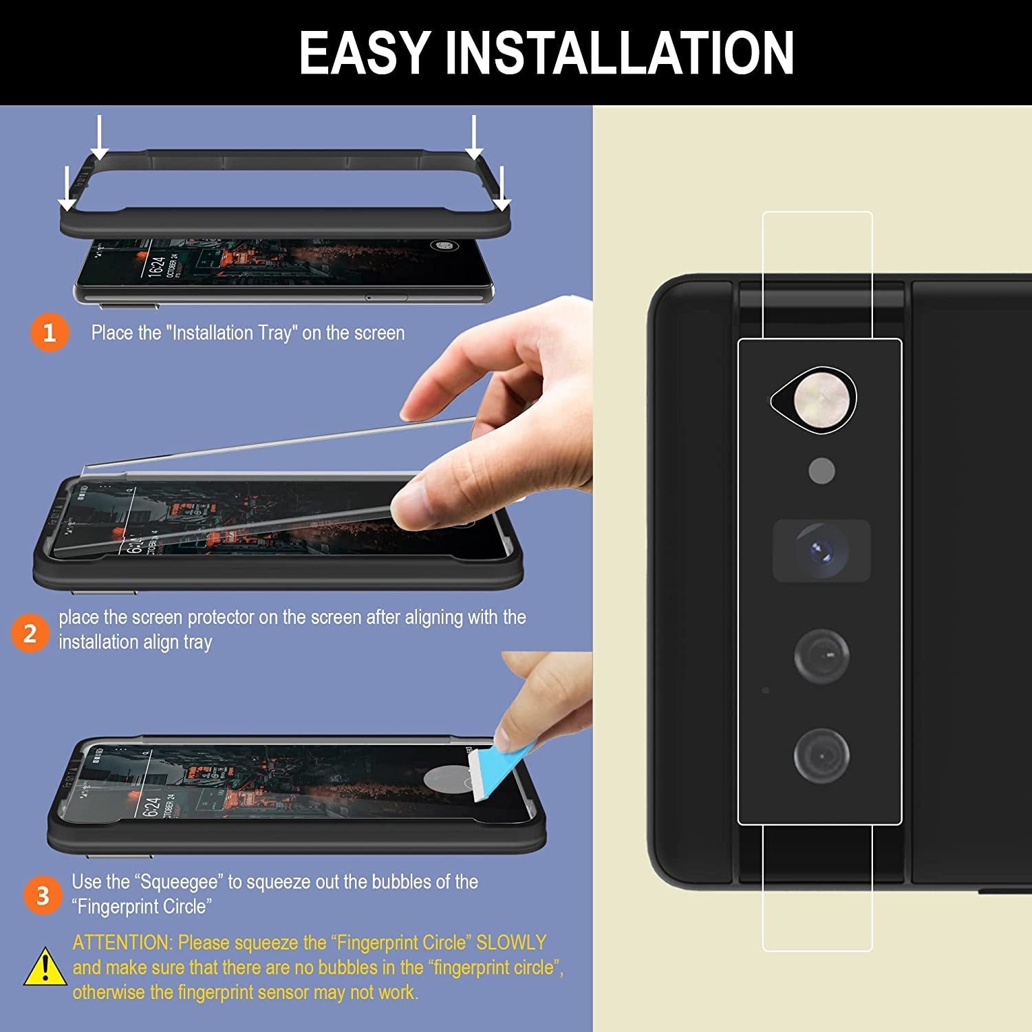 [Fingerprint Compatible] 2 Pack 3D Tempered Glass for Google Pixel 6 Pro Screen Protector + 2 Pack Camera Lens Protector, [Fingerprint Unlock][Anti-Scratch][Work with Case]  Better Future Glass   