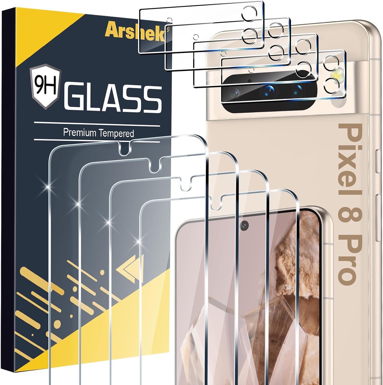 [2+2 Pack] for Google Pixel 6 Pro Screen Protector, 9H Tempered Glass, Ultrasonic Fingerprint Compatible, 3D Curved, HD Clear Scratch Resistant for Google Pixel 6 Pro 5G Glass Screen Protector  Arshek Google Pixel 8 Pro 6.7 Inch-V1  