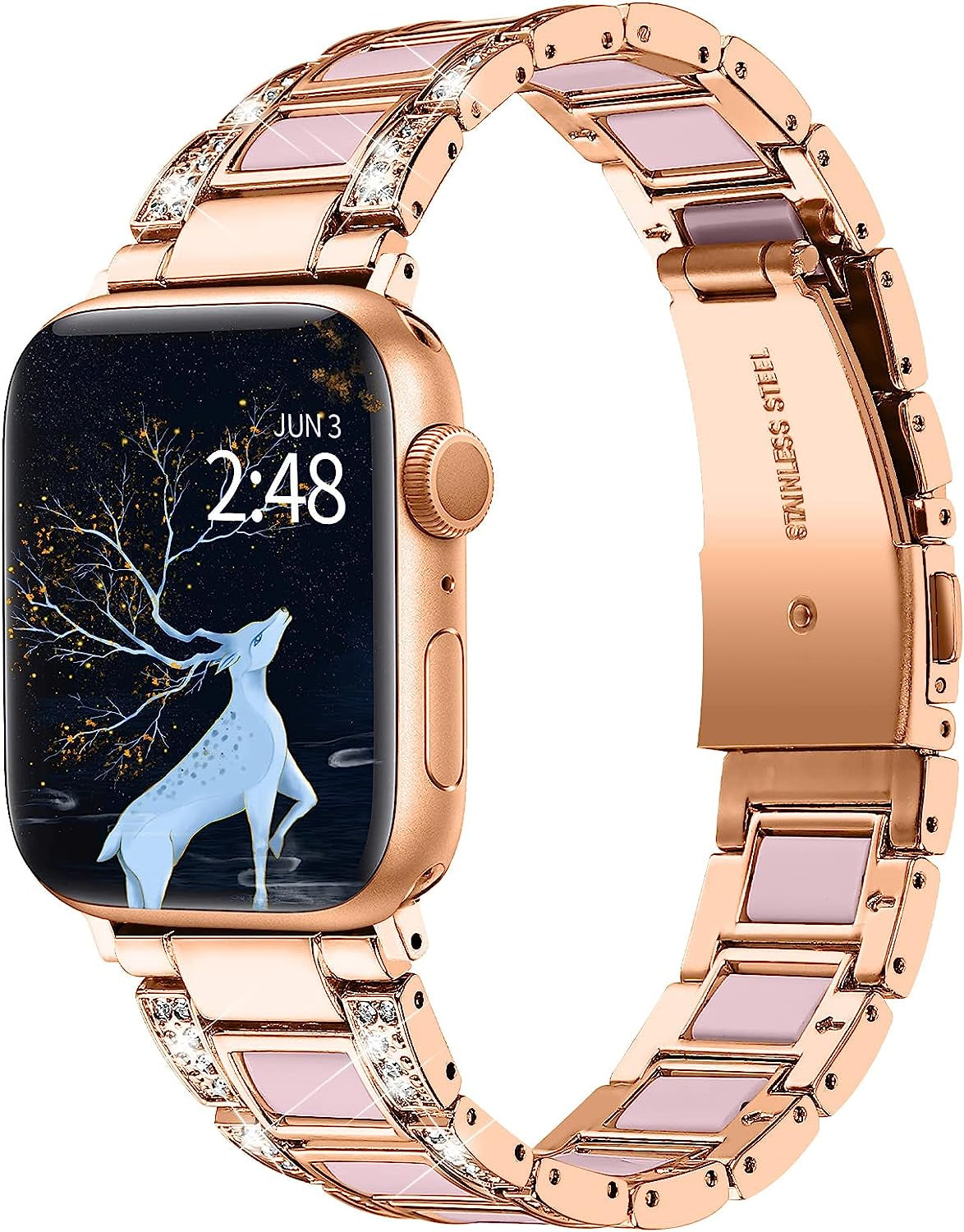 BEIZIYE Resin Bands Compatible with Apple Watch Ultra Band 49Mm 45Mm 44Mm 42Mm 41Mm 40Mm 38Mm Women, Thin Light Slim Resin Strap Bracelet Wristband Is for Iwatch Ultra Series 8 7 6 5 4 3 2 1 SE  BEIZIYE Rose gold and Pink 38mm/40mm/41mm 