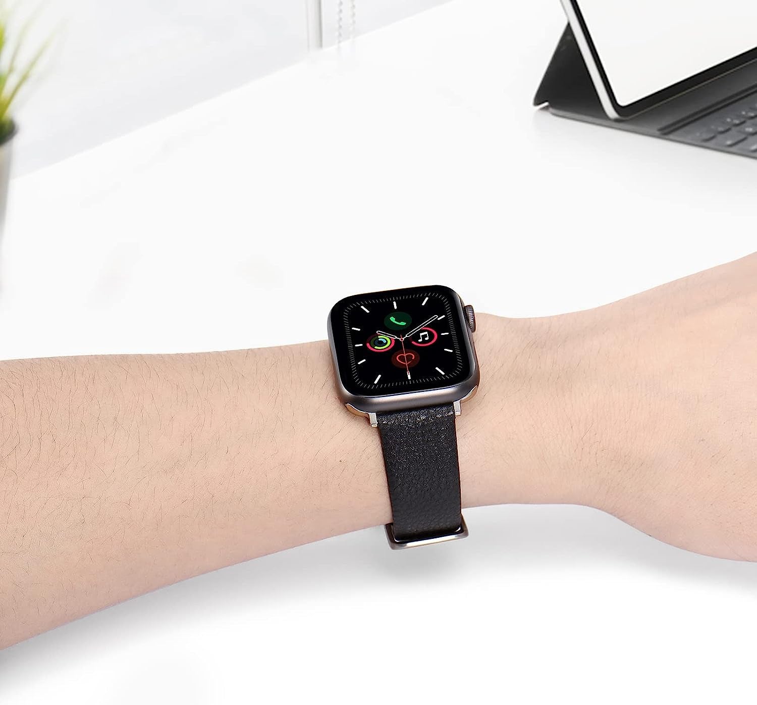 Heyon Leather Band Compatible with Apple Watch 42Mm 44Mm Men,None-Sewing Fashion Design Leather Iwatch Band for Series 6 5 4 3 2  Heyon   