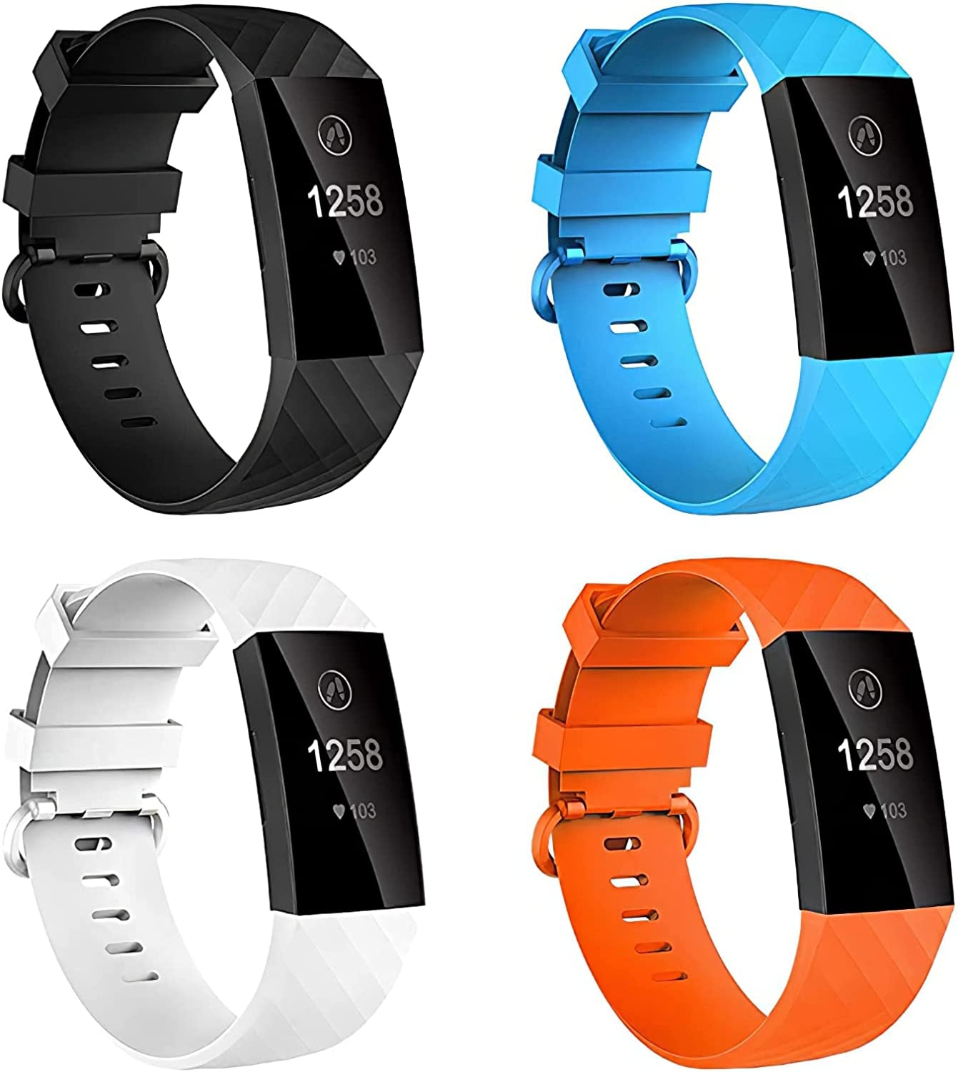 4 Pack Bands for Fitbit Charge 4/ Fitbit Charge 3/ Charge3 SE, Soft Waterproof Replacement Wristbands for Women Men Small Large (Black/Navy/Sangria/White, S: for 5.5"-7.1" Wrist)  Velavior Black/Orange/Sky Blue/White L: for 7.1"-8.7" wrist 