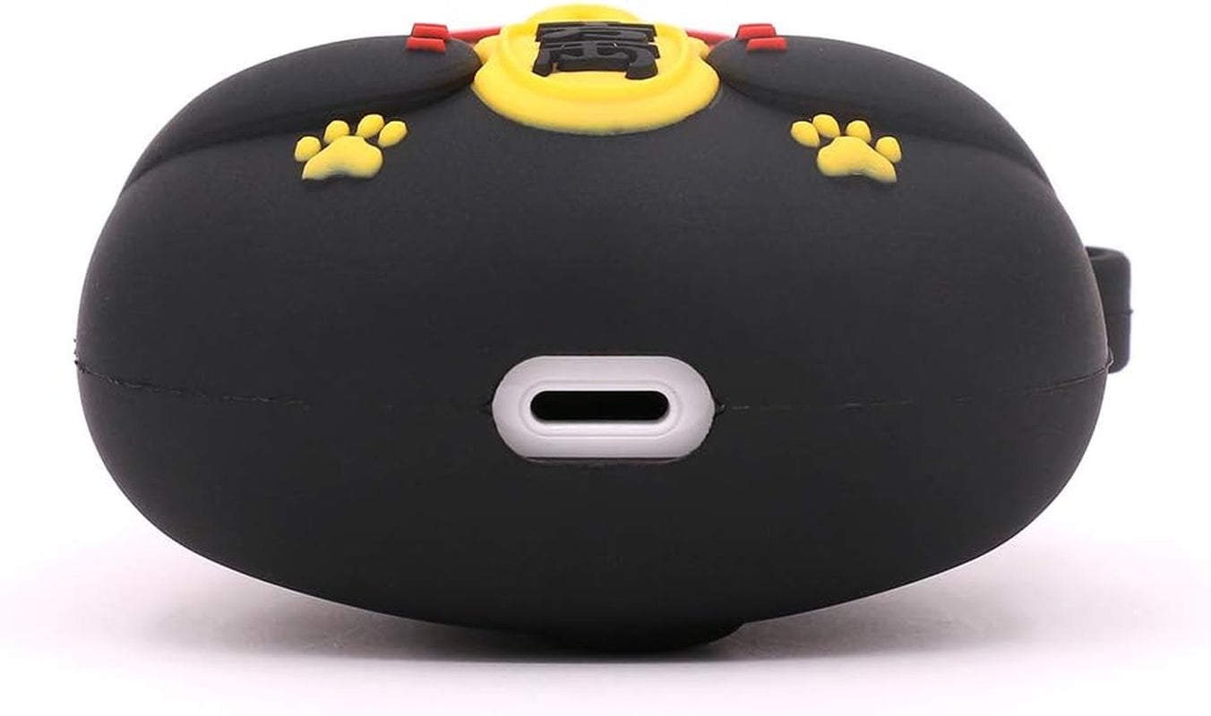 Yonocosta Cute Airpods Case, Airpods 2 Case, Fashion Funny 3D Cartoon Animals Black Lucky Cat Kitty Shaped Full Protection Shockproof Soft Silicone Charging Case Cover with Keychain for Airpods 1&2  Yonocosta Inc   