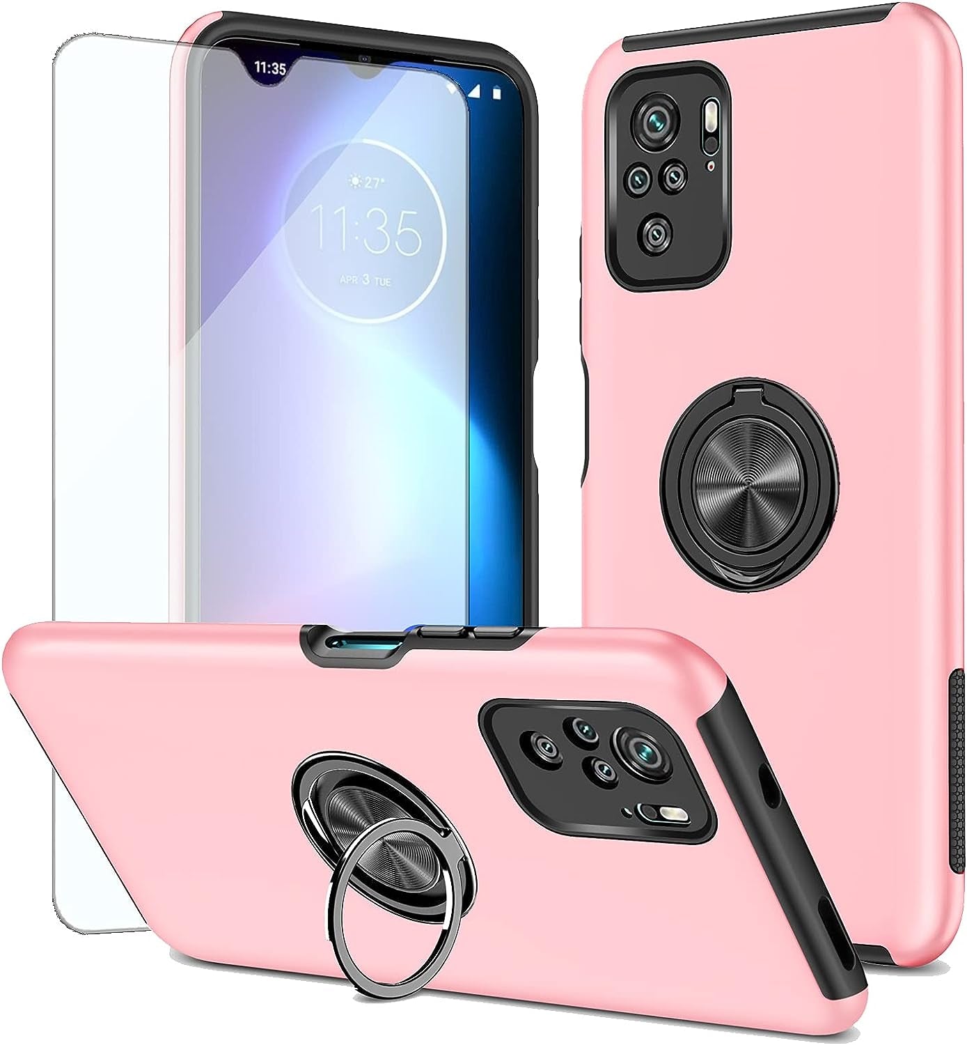 Asuwish Compatible with Xiaomi Redmi Note 10/10S 4G Case and Tempered Glass Screen Protector Cover Slim Magnetic Ring Holder Cell Accessories Phone Cases for Redme Note10 S Note10S Women Men Red  Asuwish Rose Gold For Redmi Note 10 (4G) / 10S 