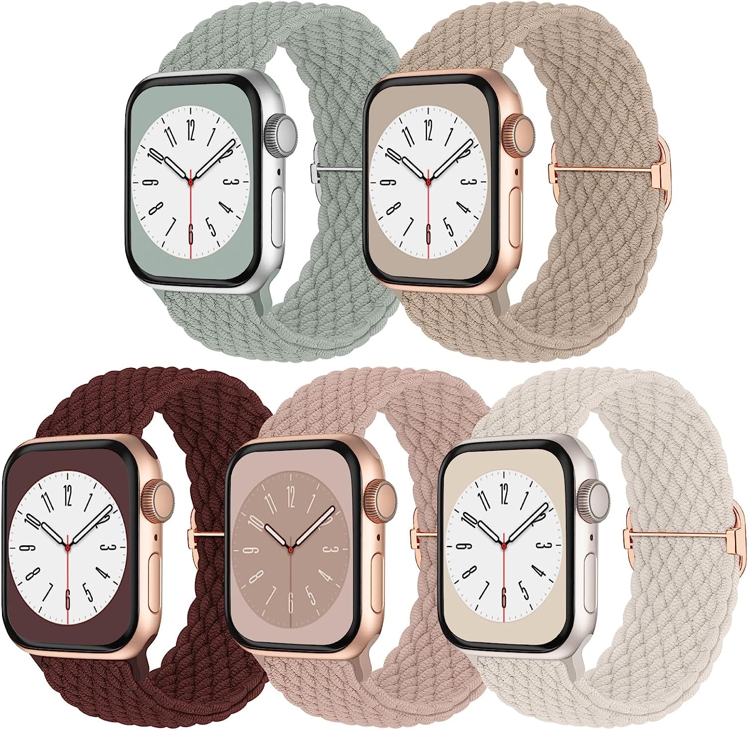 Braided Solo Loop Compatible with Apple Watch Band 38Mm 40Mm 41Mm 42Mm 44Mm 45Mm 49Mm, Women Men Nylon Stretchy Bands Adjustable Elastic Sport Straps for Iwatch Ultra Series 8 7 6 5 4 3 2 1 SE, 5 Pack  Butifacion Starlight/Pink/Sage Green/Wine Red/Milk Tea 42mm/44mm/45mm/49mm 