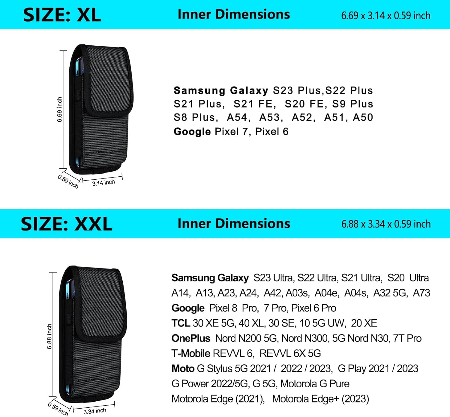 Ykooe Cell Phone Pouch Nylon Holster Case for Samsung Galaxy S23 Ultra S22 Ultra S21 Ultra S20 Ultra A14 A13 A23 A24 A42 Google Pixel 7 Pro, Black -XXL  ykooe   