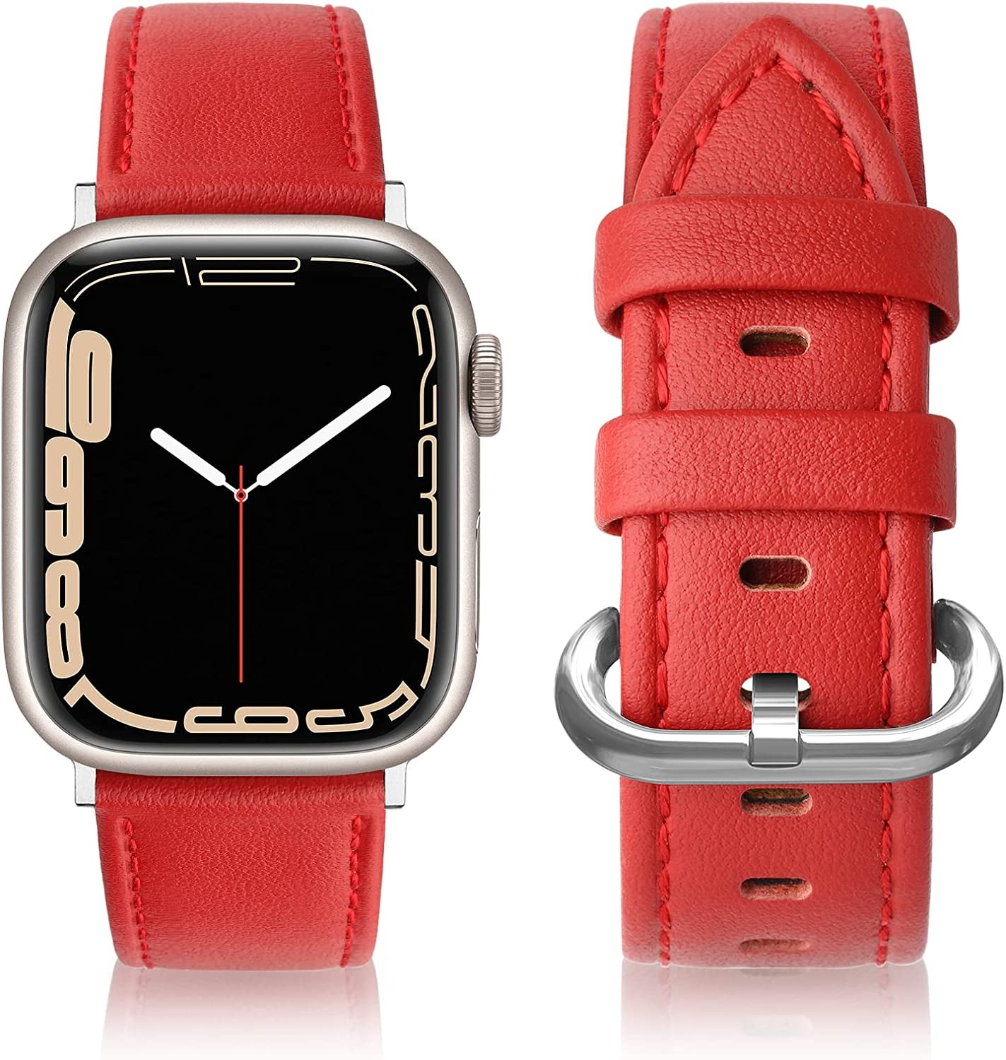 SWEES Leather Bands Compatible with Apple Watch Bands 41Mm 40Mm 38Mm Women Men, Genuine Leather Bands Replacement Strap for Apple Iwatch SE2 SE Series 8 7 6 5 4 3 2 1,Sports & Edition  SWEES Red  