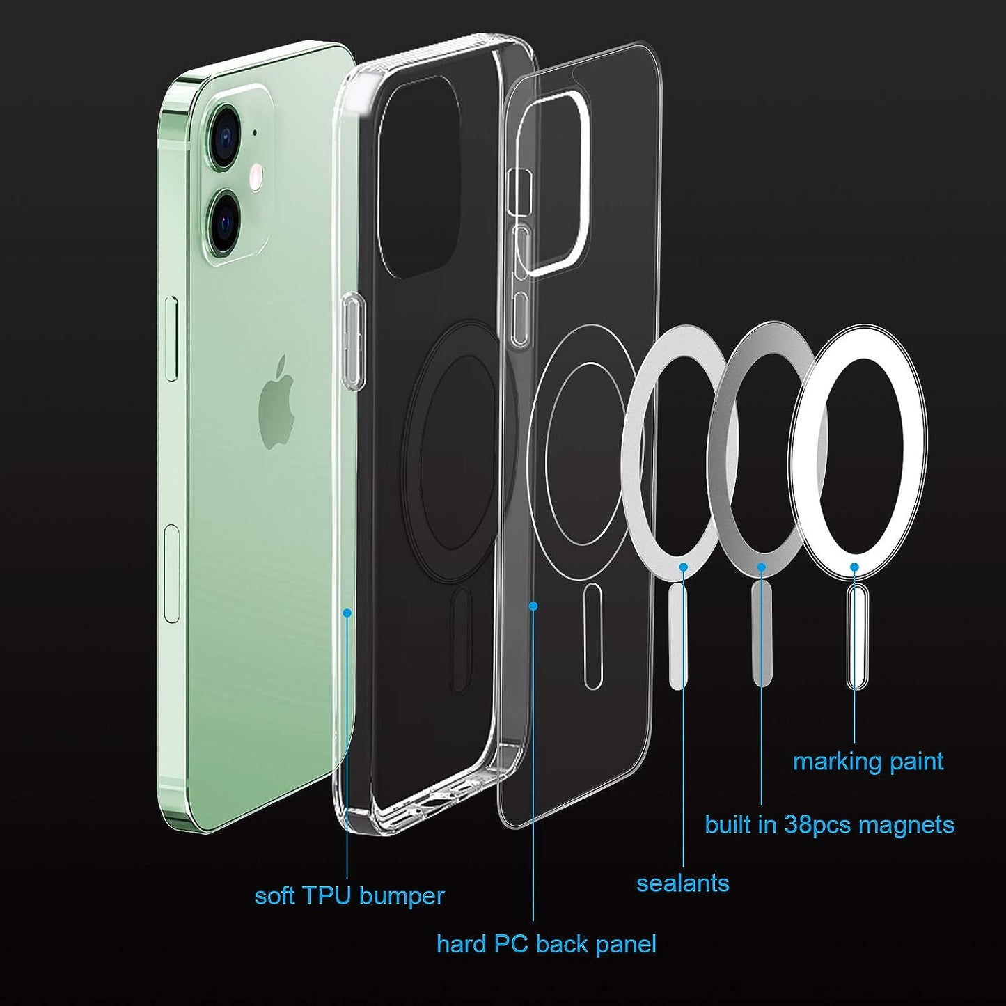 BOTOER Magnetic Crystal Clear for Iphone 12 & 12 Pro Case[Never Yellow][Mil-Grade Drop Tested] Compatible with Mag-Safe Protective Slim Cover 6.1''2020-Clear  BOTOER   