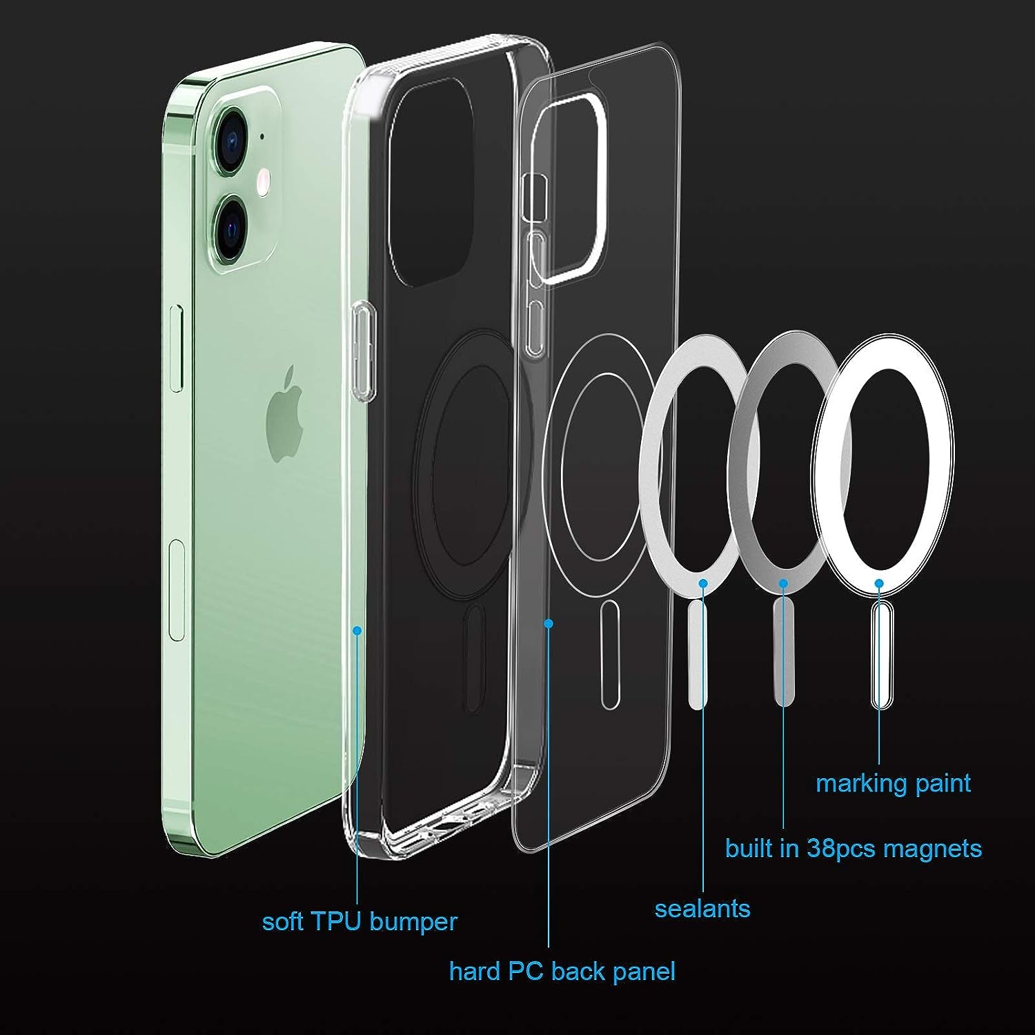 BOTOER Magnetic Crystal Clear for Iphone 12 & 12 Pro Case[Never Yellow][Mil-Grade Drop Tested] Compatible with Mag-Safe Protective Slim Cover 6.1''2020-Clear  BOTOER   