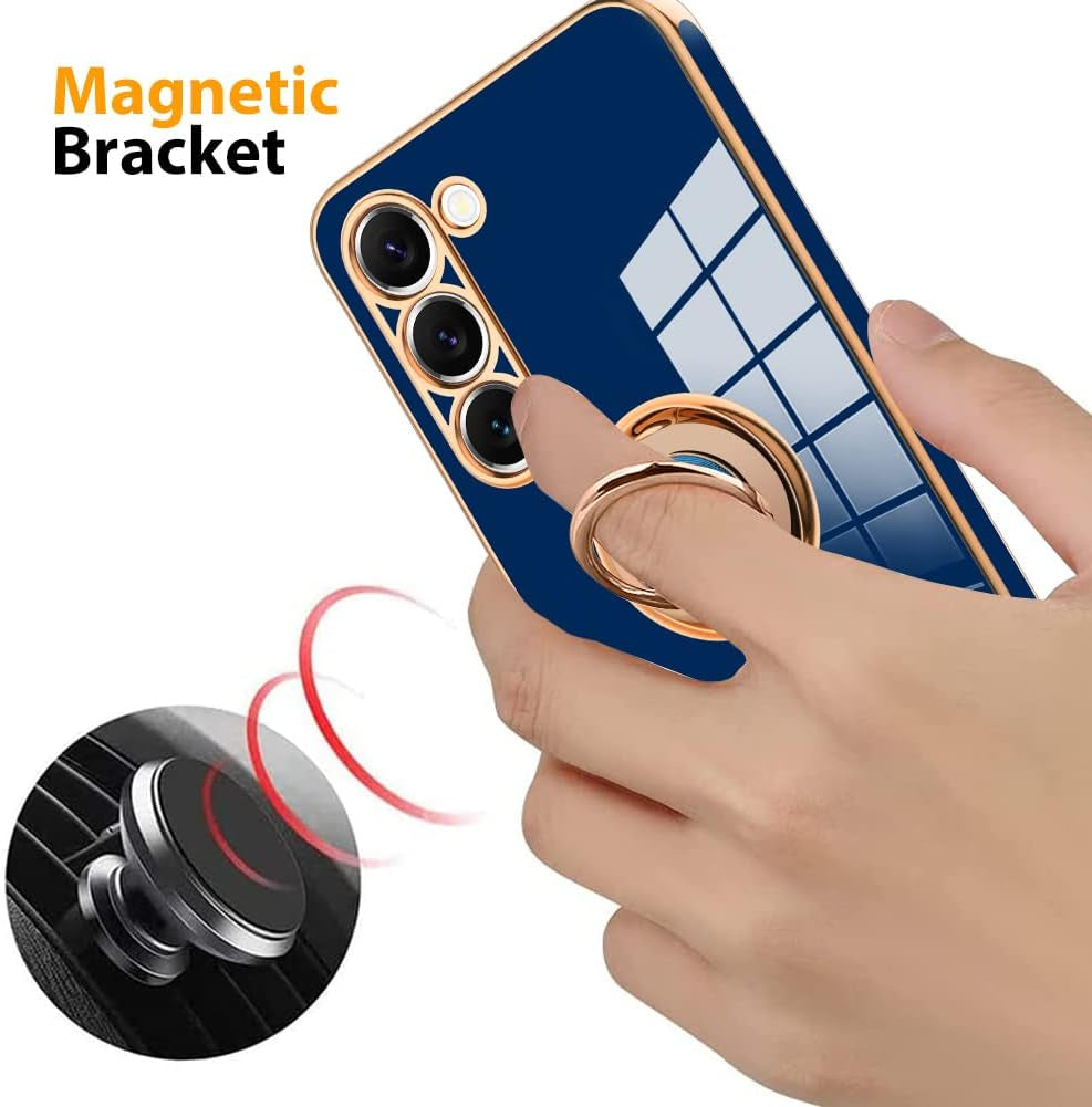 KANGHAR Compatible with Samsung Galaxy S23 5G Case for Women Girls, Plating Built-In 360 Rotation Magnetic Ring Kickstand Holder Soft Slim Shockproof Bumper Protective Cover (Blue)  KANGHAR   