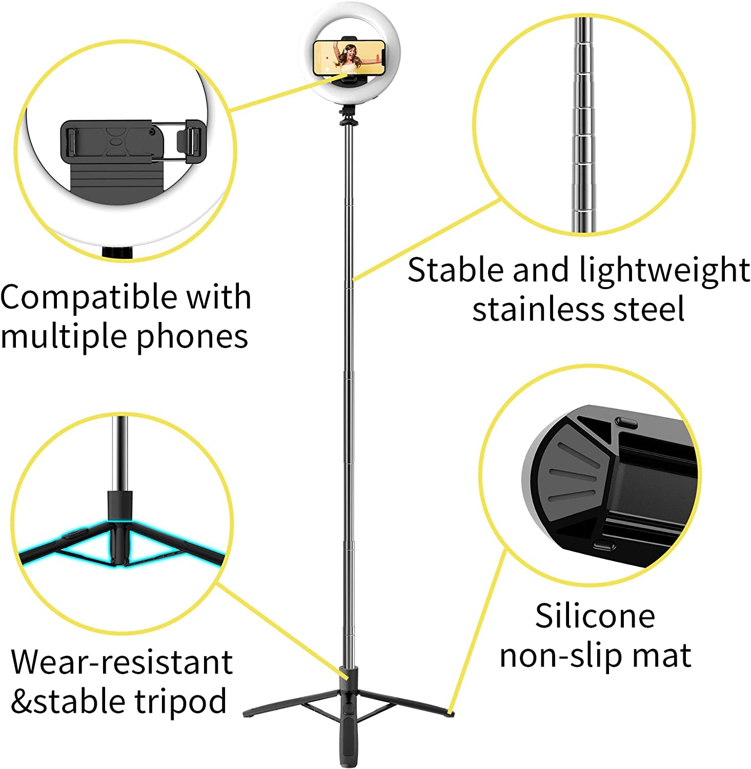 8" Selfie Ring Light with 66" Extendable Tripod Stand & Phone Holder, Portable Unplugged Dimmable LED Ringlight for Live Stream/Makeup/Tiktok/Youtube Video, Compatible with Iphone & Android  LDP   