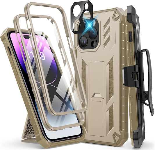 FNTCASE for Iphone 14 Pro Max Case: Military Grade Rugged Cell Phone Cover with Kickstand & Holster | Shockproof TPU Protection Bumper Matte Textured Design for Iphone 14 Pro Max Cases 6.7Inch - Beige  FNTCASE   