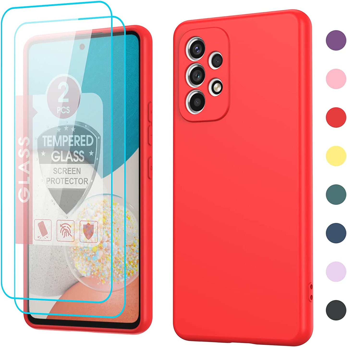 Leyi for Galaxy A53 Case, Case for Galaxy A53 5G with [2 Pack] Tempered Glass Screen Protector, Liquid Silicone Soft Microfiber Liner Cover Phone Case Samsung A53 5G, Orange  LeYi Red  