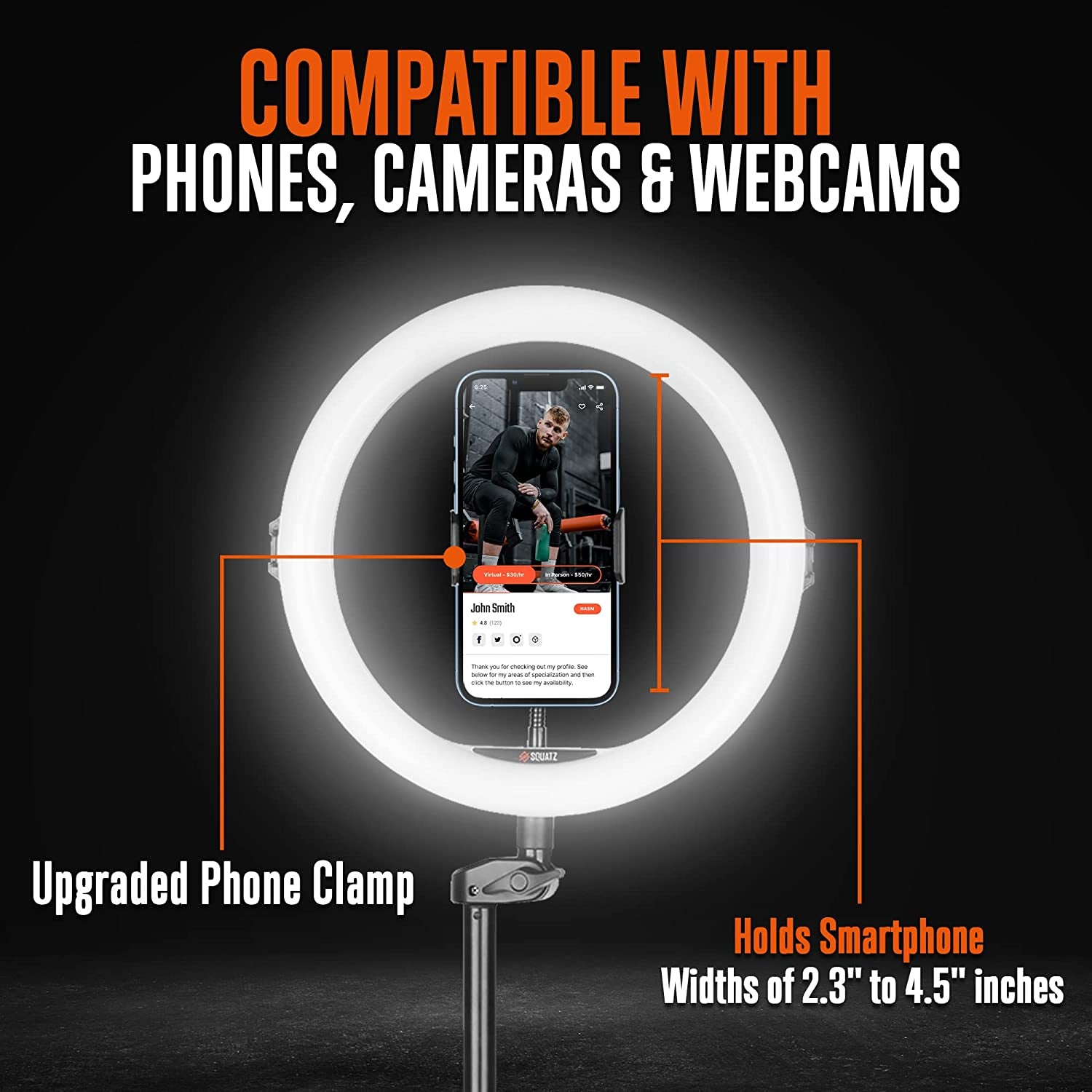 SQUATZ 11’’ LED 12W Selfie Ring Light R11 with Wired Control, Tripod Stand with 5 Sections, Phone Holder, Adjustable Brightness Levels for Influencers, Youtube, Trainers, and Streaming.  Sound Around   