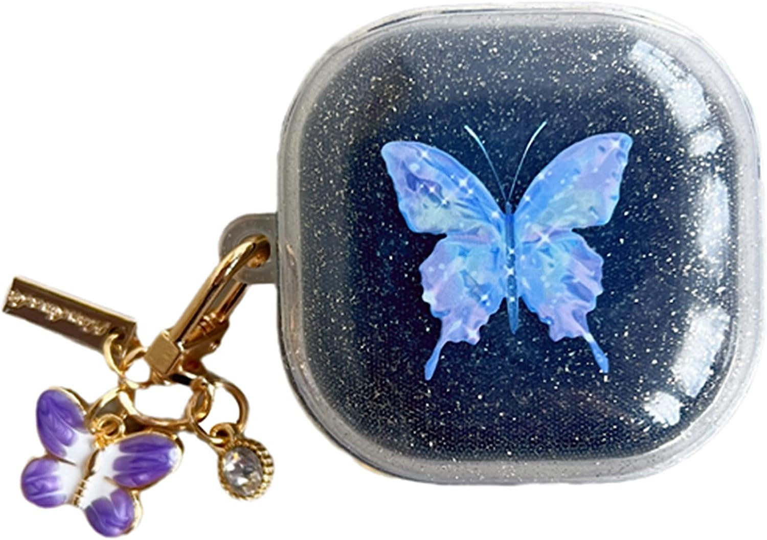 AOLABOKY Earphone Case for Samsung Galaxy Buds Live/Buds Pro/Buds 2/Buds2 Pro Charging Box,Beautiful Butterfly Shiny Transparent Headset Protective Case with Keychain (Purple)  AOLABOKY   