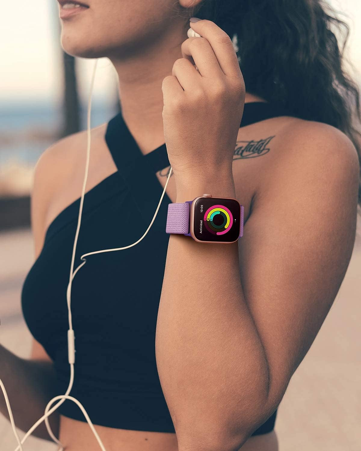 AMANECER Stretchy Nylon Watch Bands Compatible with Apple Watch Ultra Series 8/7/6/5/4/3/2/1 SE, Adjustable Braided Elastic Sport Loop Rugged Straps for Iwatch Women Men (Lavender Purple, 38/40/41MM)  AMANECER   