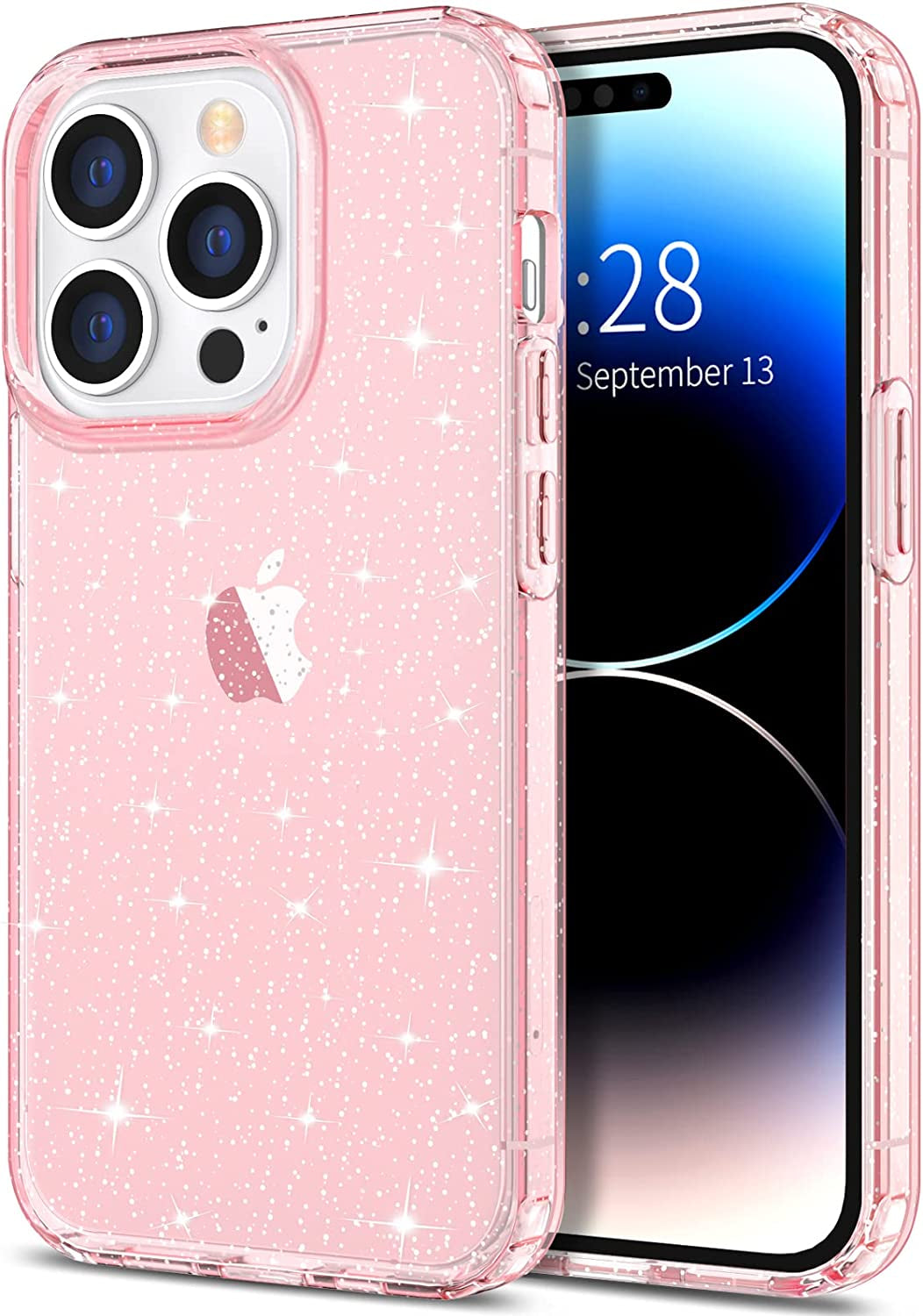 Hython Case for Iphone 14 Pro Max Case Glitter, Cute Sparkly Clear Glitter Shiny Bling Sparkle Cover, Anti-Scratch Soft TPU Slim Fit Shockproof Protective Phone Cases for Women Girls, Black Glitter  Hython Pink Glitter  