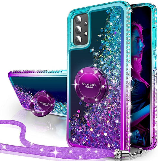 Silverback for Samsung Galaxy A53 5G Case, Moving Liquid Holographic Sparkle Glitter Case with Kickstand, Girls Women Bling Diamond Ring Slim Protective Case for Samsung A53 5G - Purple  Silverback inc   