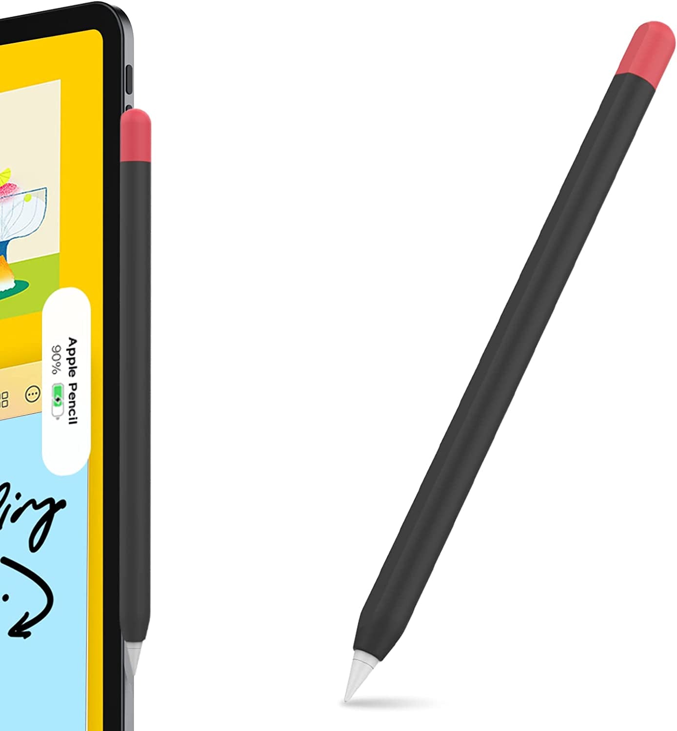 Ahastyle Ultra Thin Case Silicone Skin Cover Compatible with Apple Pencil 2Nd Generation, Ipad Pro 11 12.9 Inch-2 Pack (Light Blue & Pink)  AHASTYLE 1pc Black, Red  