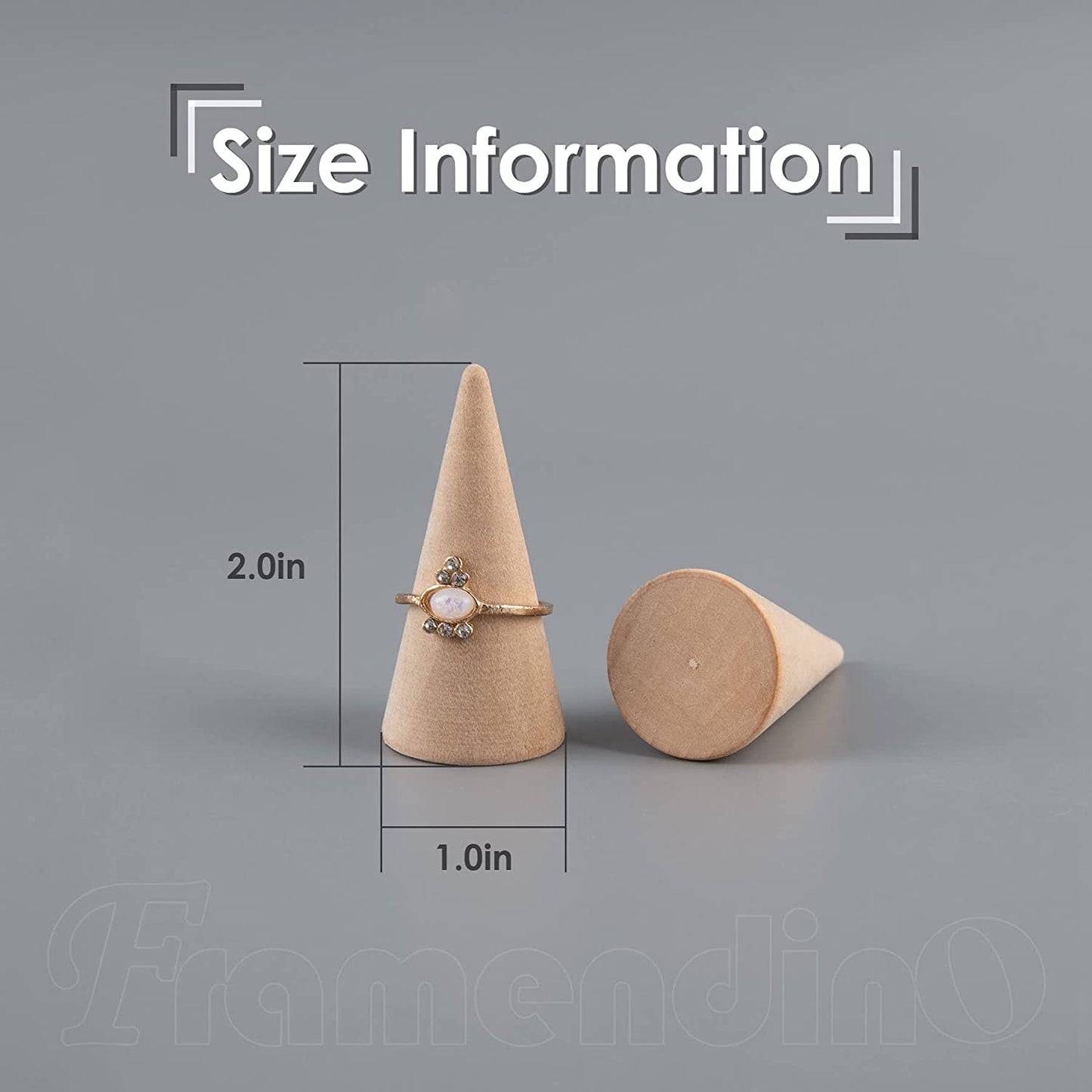 Framendino, 15 Pack Small Natural Wood Cone Ring Holder Finger Jewelry Display Stand Organizer for for Jewelry Display DIY Craft (Vertical Shaped)  Framendino   