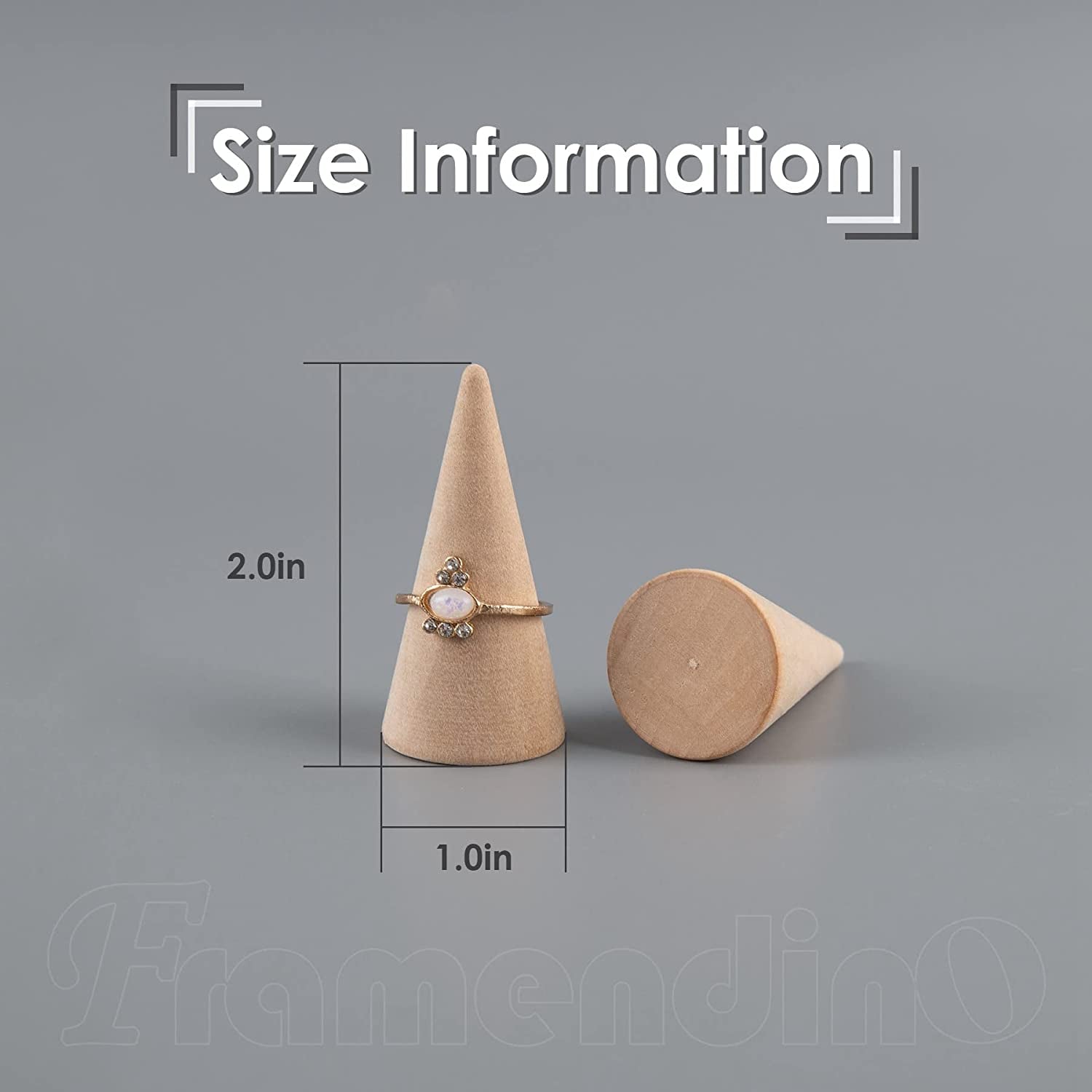 Framendino, 15 Pack Small Natural Wood Cone Ring Holder Finger Jewelry Display Stand Organizer for for Jewelry Display DIY Craft (Vertical Shaped)  Framendino   
