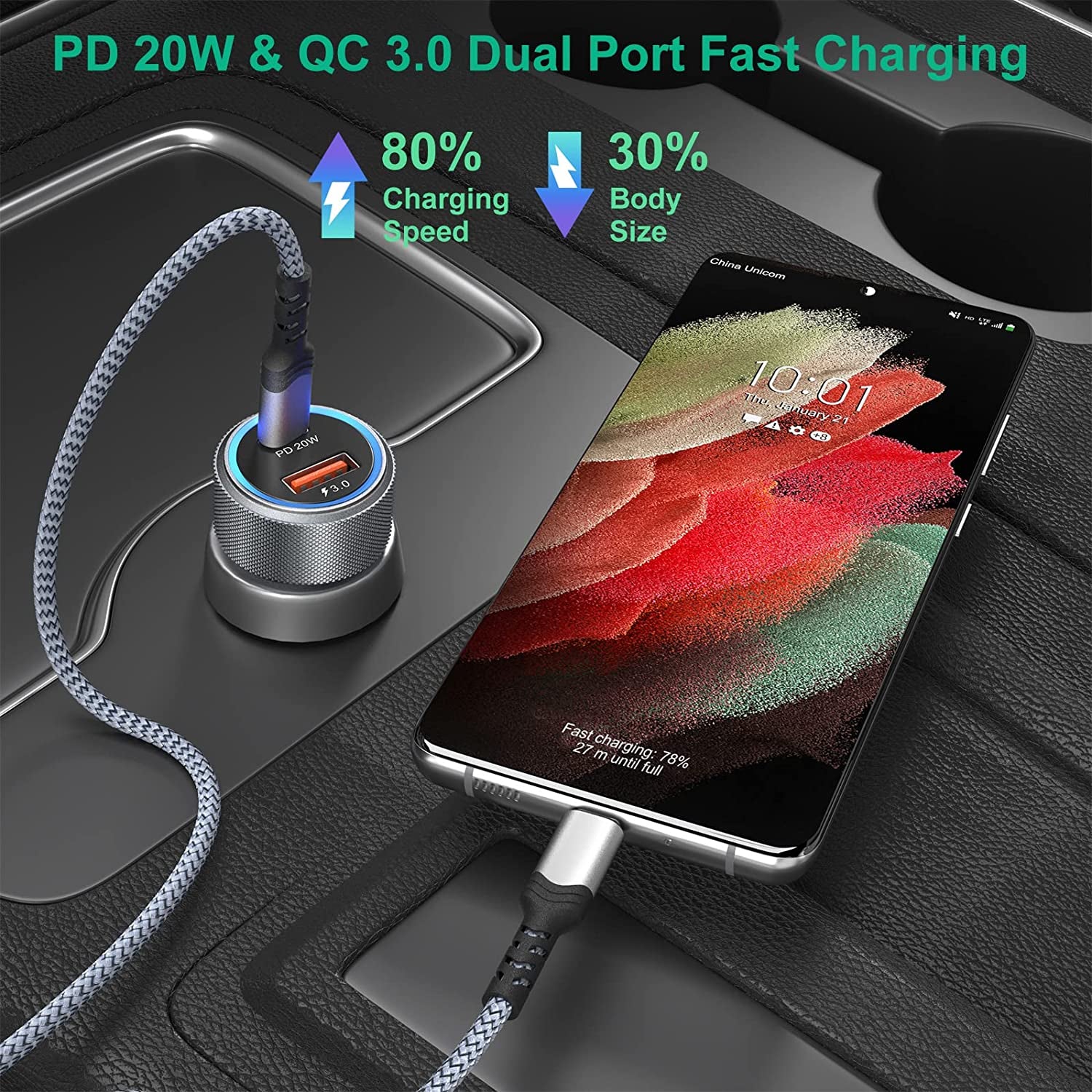 5 Pack USB C Car Charger, Bangfun 36W Dual USB Car Charger Adapter Fast Charge PD&QC 3.0 Cigarette Lighter USB Charger Compatible Iphone 14 13 12 11 Pro Max Se,Ipad,Samung S21/S20, Pixel(Grey)  Shenzhen Hao Nuo Tian Electronics Co.,LTD   