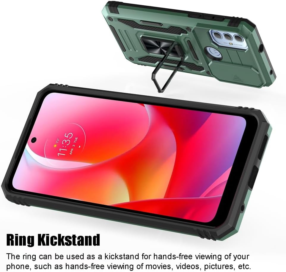 SYONER for Motorola Moto G Play 2023 Case, Moto G Power 2022 Case, Moto G Pure Case with Screen Protector, Shockproof Phone Case & Sliding Camera Cover & Ring Holder Kickstand [Alpine Green]  SYONER   