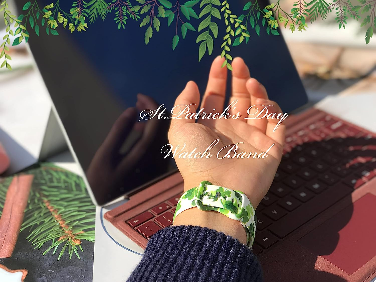 St. Patricks Day Watch Band Compatible with Apple Watch 38Mm 40Mm 41Mm 42Mm 44Mm 45Mm, Four Leaf Clover Shamrock Silicone Replacement Bands Wristbands Strap Compatible with All Iwatch Series  WANSENCE   