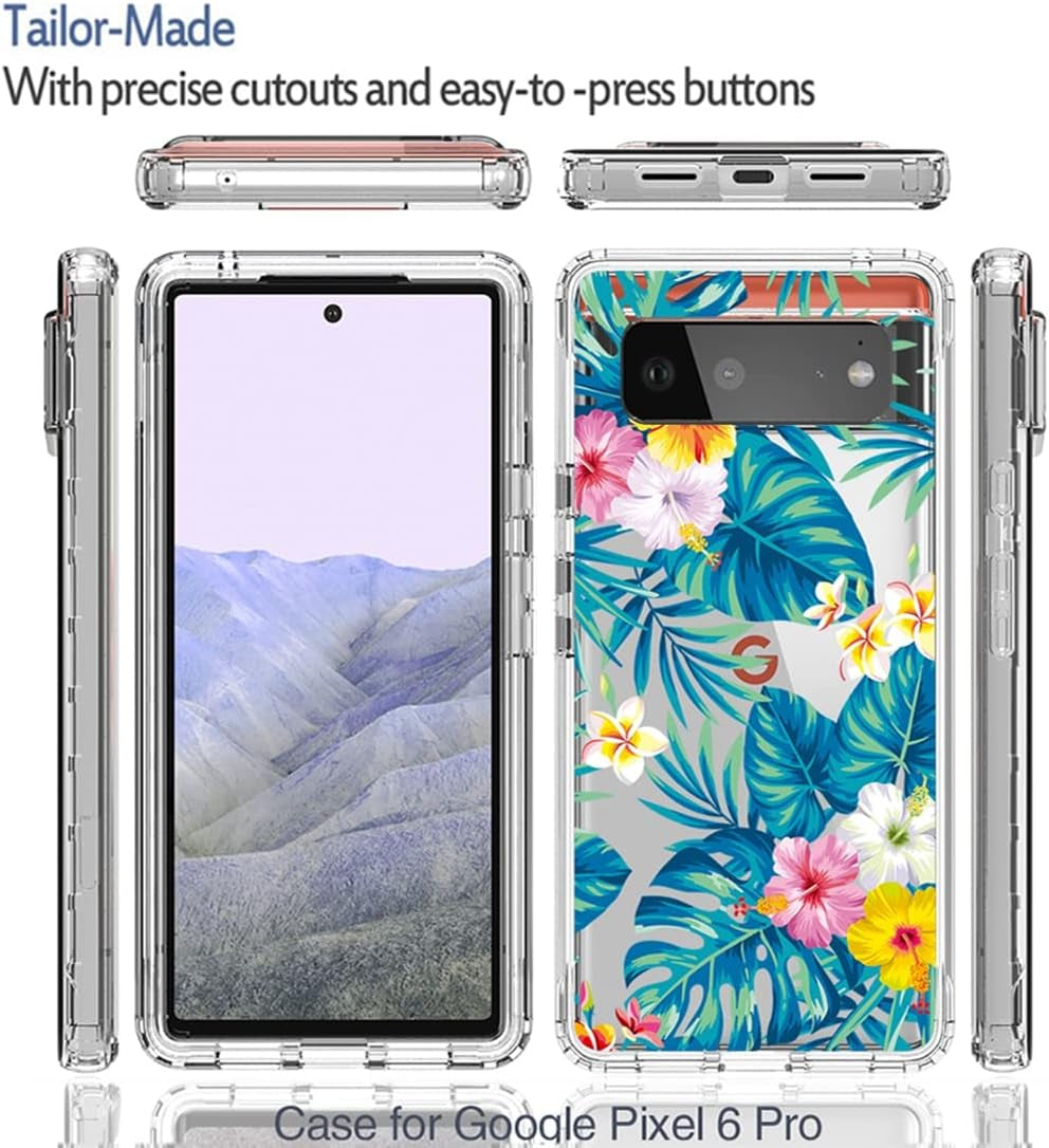 Vokuha Case for Pixel 6 Pro Case,Pixel 6 XL G8VOU Case, Floral Crystal Clear TPU Shockproof Protective Armor Cover for Google Pixel 6 Pro 5G (Flowers & Leaves)  Vokuha   