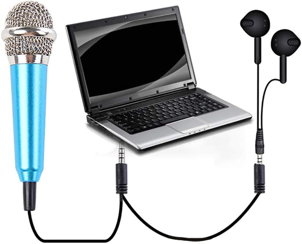 Angel3292 Mini Portable Vocal Instrument Microphone for Mobile Phone 3.5Mm Universal Wire Connect Karaoke Metallic Mini Microphone for Cell Phone PC Blue  angel3292   