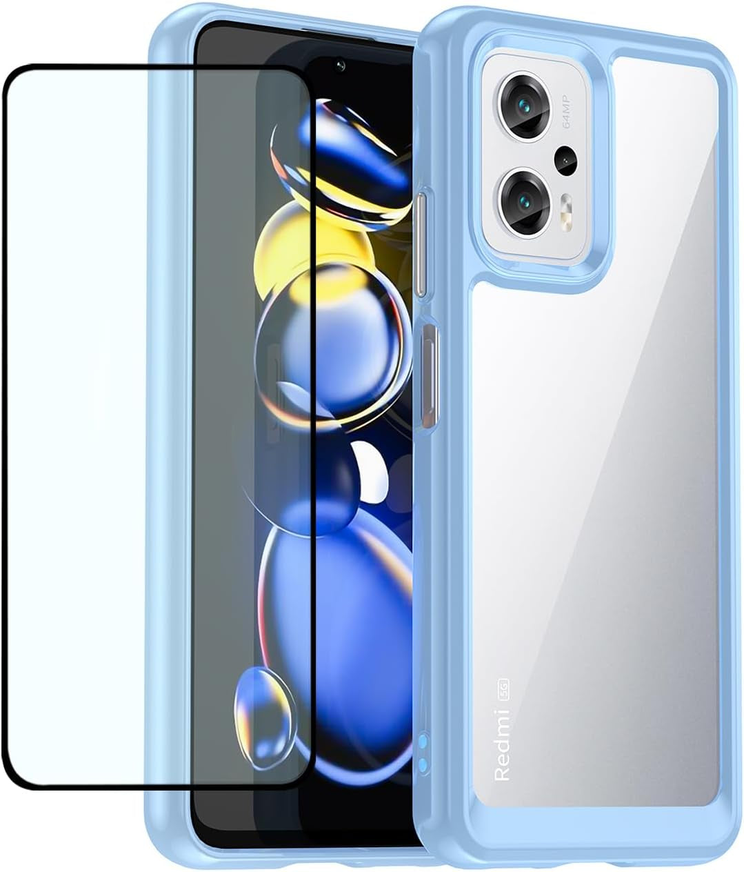 DFTCVBN Phone Case for Redmi Note 11T Pro+/Redmi Note 11T Pro Plus/Redmi K50I/X4 GT Case with Screen Protector, Soft Bumper with Clear Crystal PC Hard Back Cover Cases for Xiaomi Poco X4 GT Clear Blue  DFTCVBN Blue  