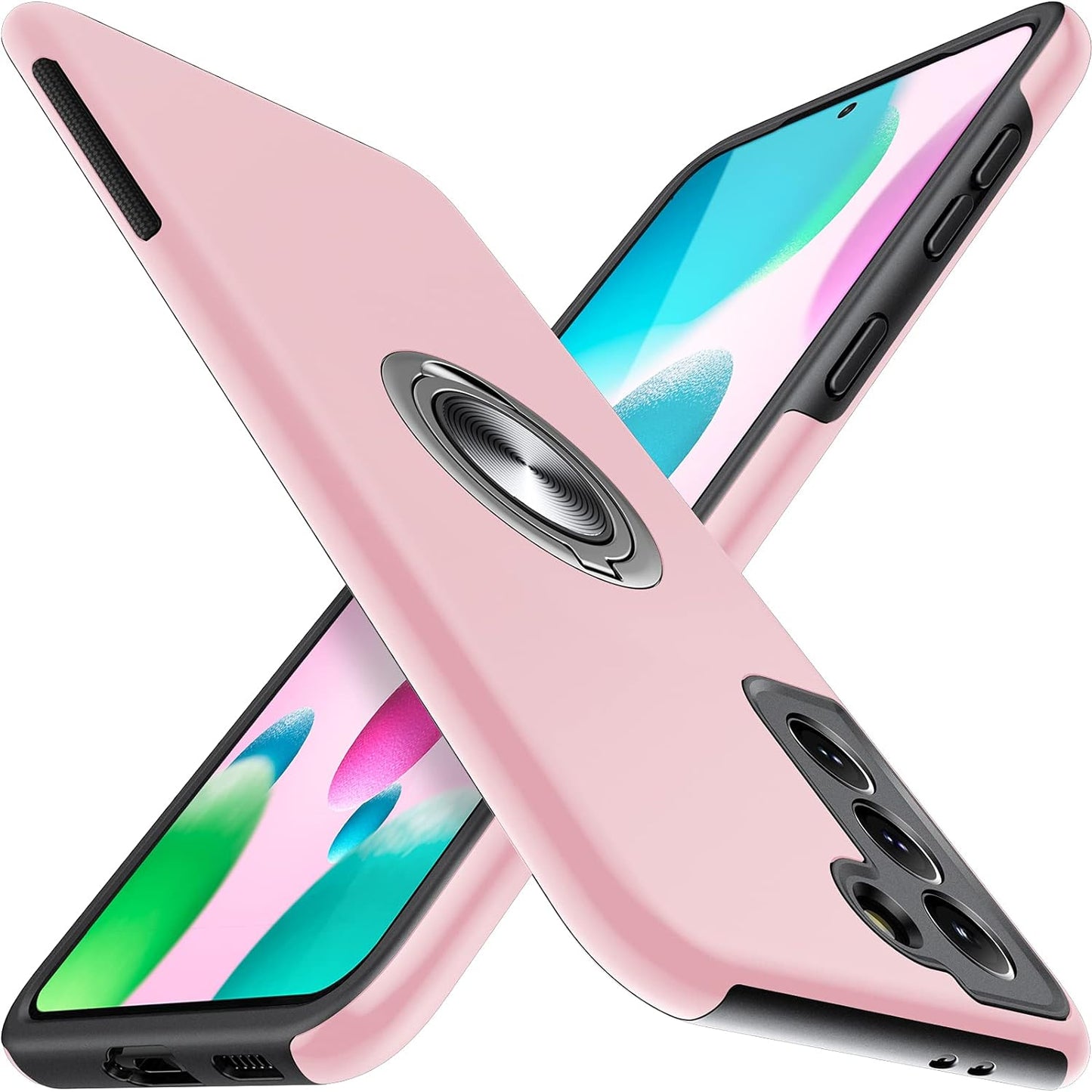 JAME Designed for Samsung Galaxy S21 Case (Not for S21 plus & S21 Ultra), Slim Tough Rugged Shockproof Protective Case with Metal Ring Kickstand for Samsung Galaxy S21 6.2 Inch, Pink  JAME   