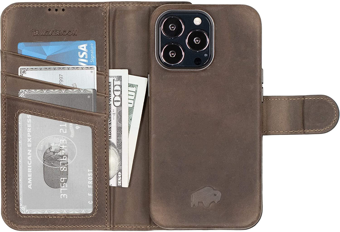 BLACKBROOK Iphone 14 Pro Wallet & Case Set - (2 in 1) Carson Full Grain Leather Detachable Wallet for Iphone 14 Pro (6.1") - 3 Credit Card Slots, Cash & Clear ID Pockets - Magsafe Compatible  BLACKBROOK   
