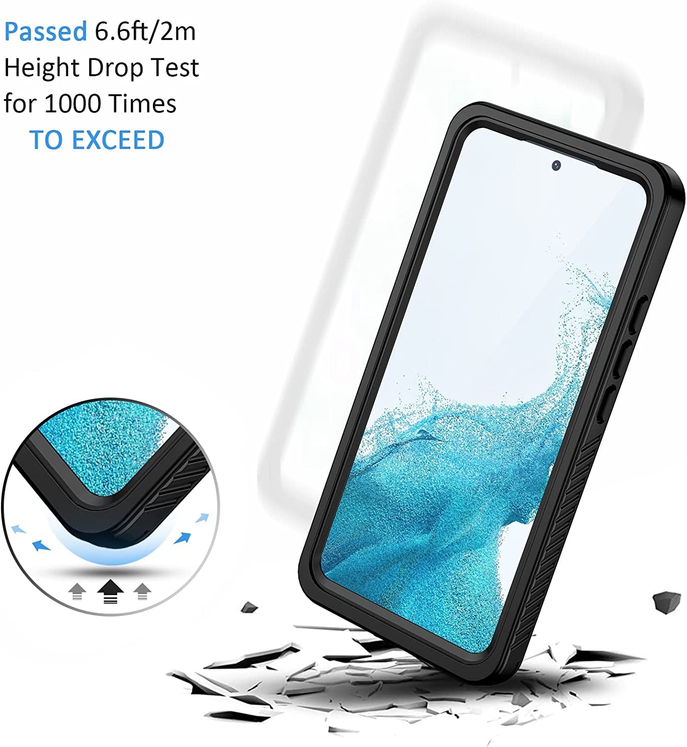Lanhiem Samsung Galaxy S22 Case, IP68 Waterproof Dustproof, Built-In Screen Protector, Rugged Full Body Shockproof Protective Cover for Galaxy S22 5G 6.1 Inch, Black/Clear  Lanhiem   