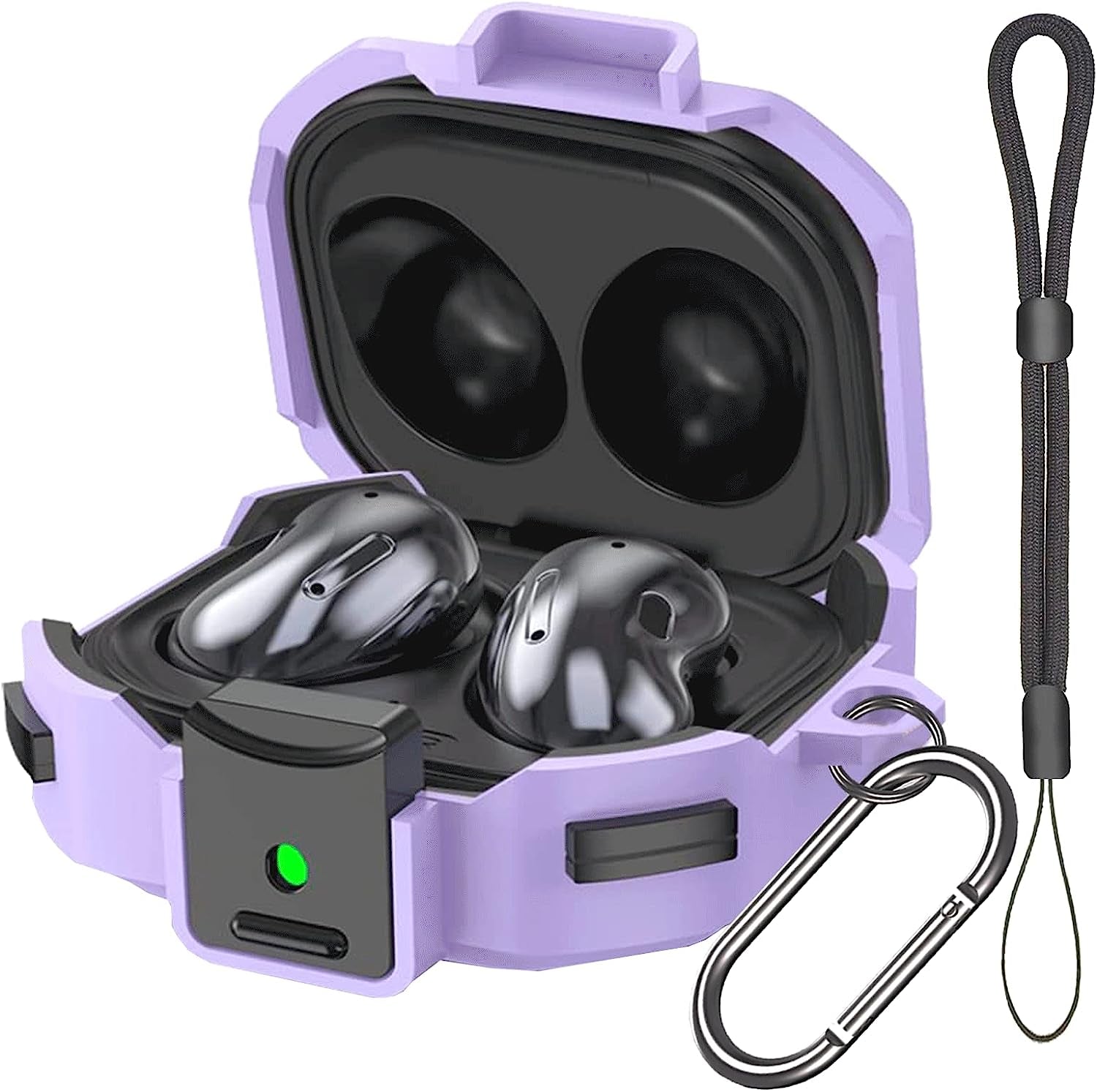 Locking Case Compatible with Samsung Galaxy Buds 2 / Galaxy Buds Pro 2/ Galaxy Buds Pro/Galaxy Buds Live, Galaxy Buds Case with Lock, Keychain and Strap/Lanyard, Galaxy Buds2 Case Cover (Black)  ULITIQ Purple  