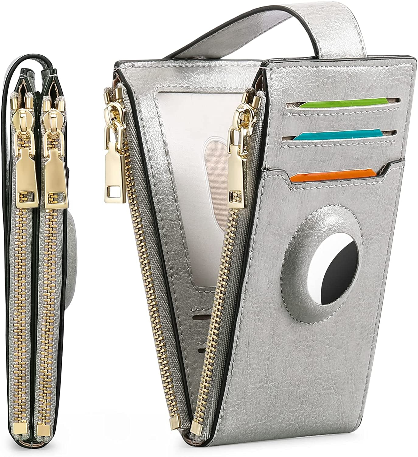 FALAN MULE Womens Airtag Wallet Genuine Leahter Bifold Credit Card Holder with Built-In Integrated Case for Airtag  FALAN MULE Light Grey  