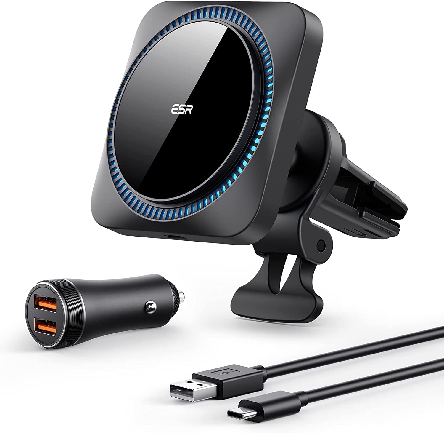 ESR Magnetic Wireless Car Mount Charger (Halolock), Compatible with Magsafe Car Charger, Air Vent Car Phone Holder for Iphone 14/13/12 Series, Car Accessories, Fast Charging, Strong Magnets, Black  Electronic Silk Road Corp CryoBoost Car Charger Set  