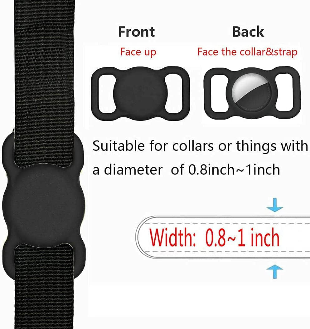 Airtag Holder Compatible Apple Air Tag,2 Pack Silicone Case for Pet Dog Cat Collar and Kid’S School Bag Backpack Black&Orange  JEANUE   