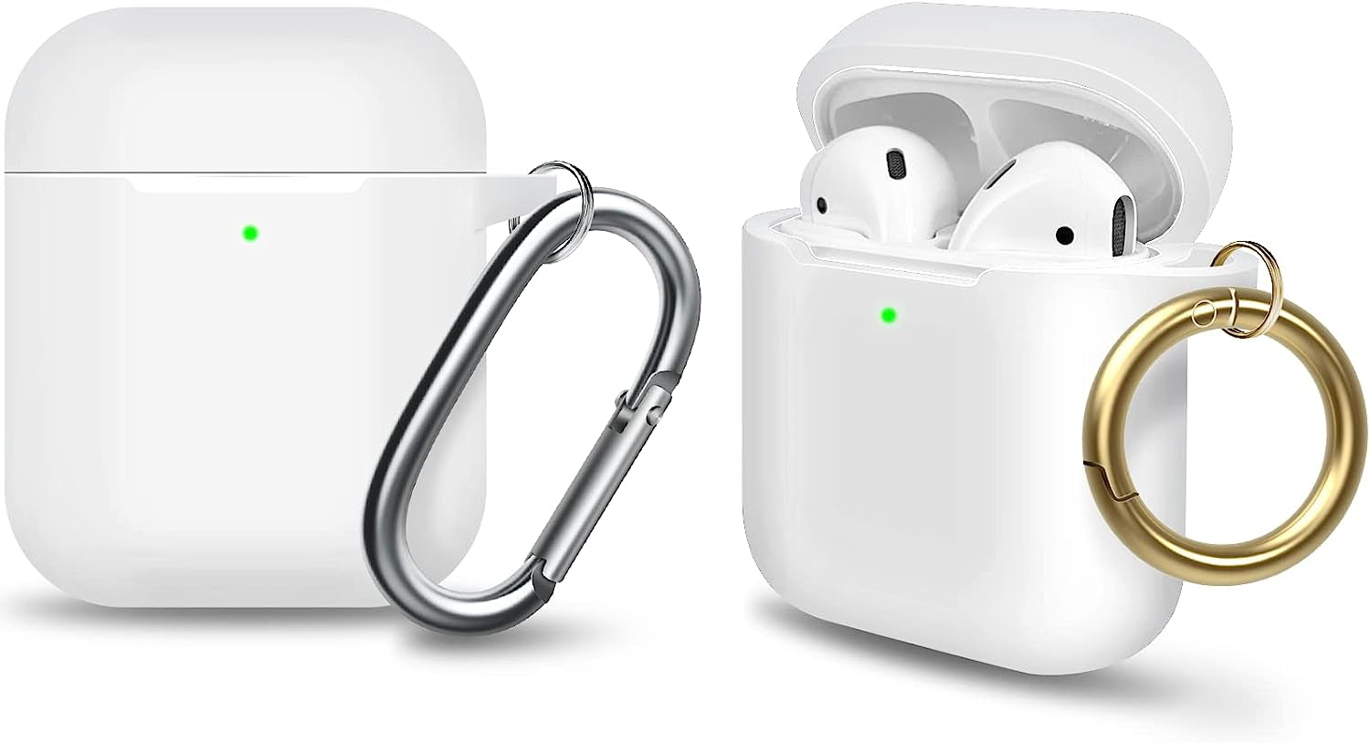 MOLOPPO Case Cover Compatible with Airpods, Soft Silicone Protective Cover with Keychain for Women Men Compatible with Apple Airpods 2Nd 1St Generation Charging Case, Front LED Visible- Milk Tea  MOLOVA T-White  