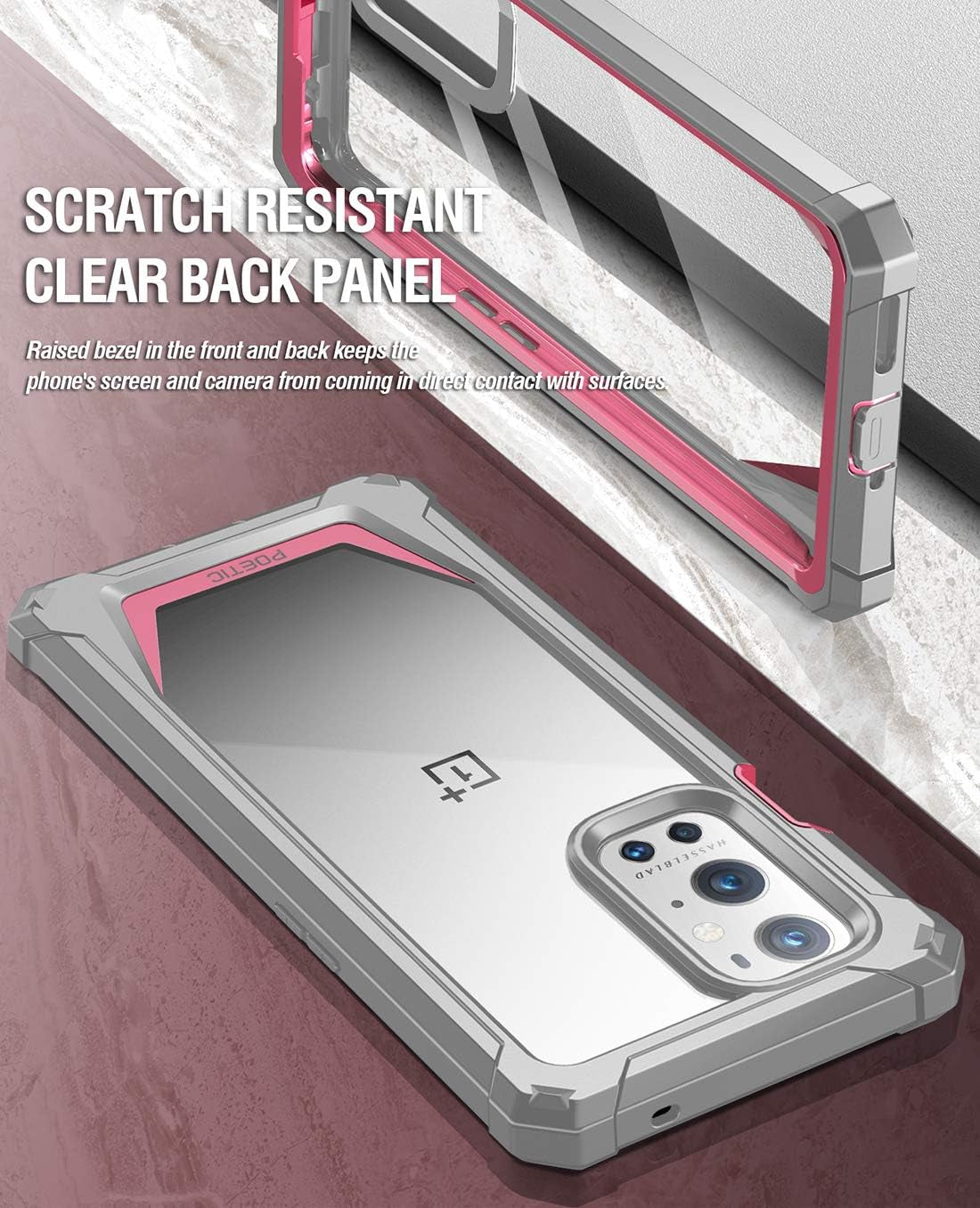 Poetic Guardian Case Designed for Oneplus 9 Pro 5G, Built-In Screen Protector Work with Fingerprint ID, Full Body Hybrid Shockproof Bumper Cover Case, Pink/Clear  Poetic   