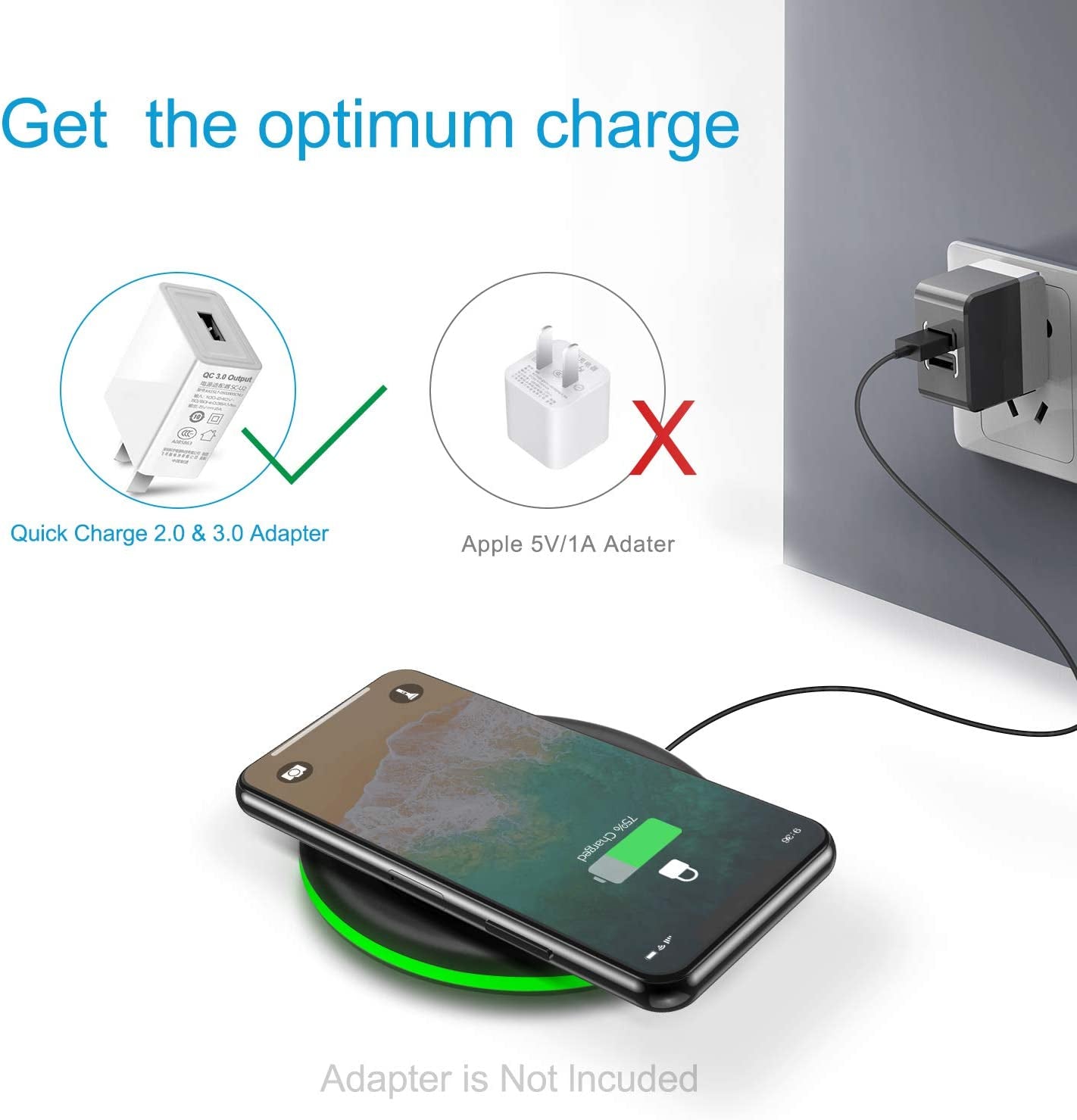 Wireless Charger 10W Qi Fast Wireless Charging Pad,7.5W Compatible with Iphone 11,11 Pro,11 Pro Max,Xs Max,Xr,Xs,X,8,8 Plus,10W for S10,S10+,S9,S8,Note 10,10+,9,8,Airpods(No AC Adapter)  Omhong   