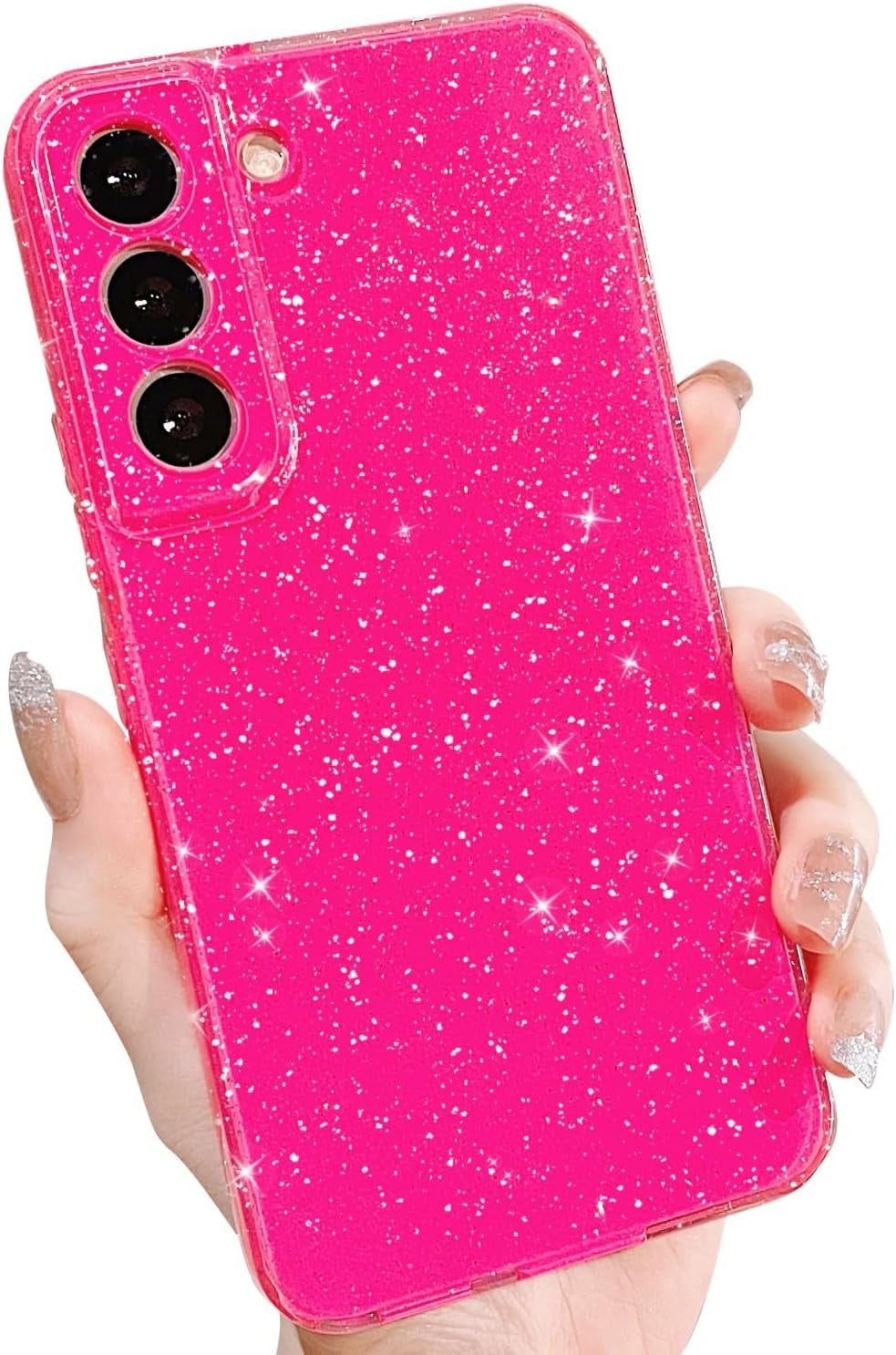 MINSCOSE Compatible with Samsung Galaxy S22 5G Case,Cute Neon Bright Color,Glitter Bling Thin Slim Shockproof Silicone Sparkly Cover for Women Girl for Galaxy S22 6.1 Inch-Mint Green  MINSCOSE Hot Pink S22 Plus 