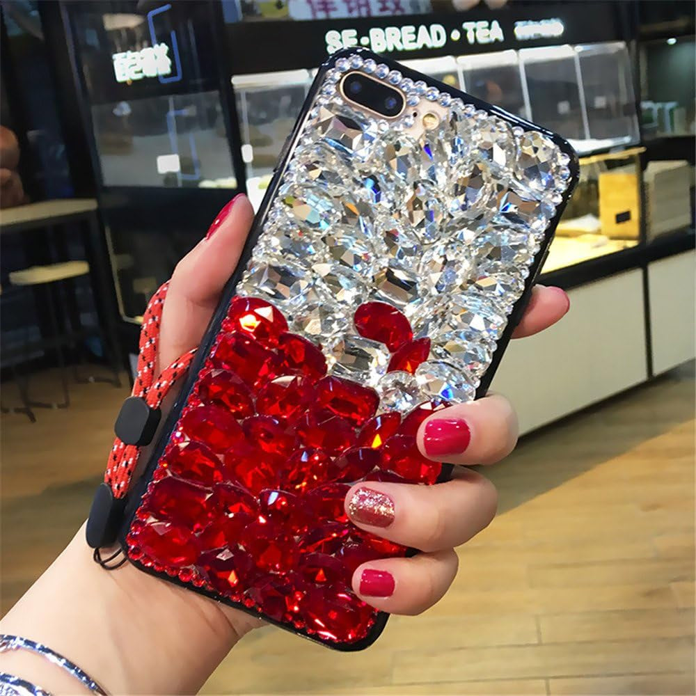 Case for LG G6,Luxury 3D Handmade Sparkle Stunning Stones Crystal Rhinestone Bling Full Diamond Gemstone Glitter Case for LG G6(A Full Black)  RB-CASE B Diamond-White/Red  