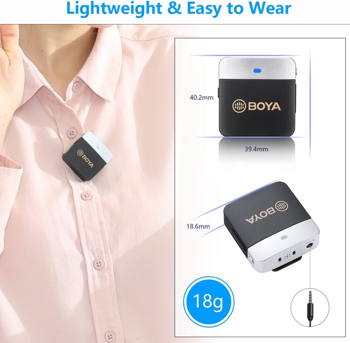 BOYA Wireless Lavalier Microphone for Android Phone Plug Play USB-C Lapel Microphone Noise Cancellation Cordless Clip on Mic for Video Recording Interview Youtube Vlogging Live Streaming BY-M1V4  BOYA   